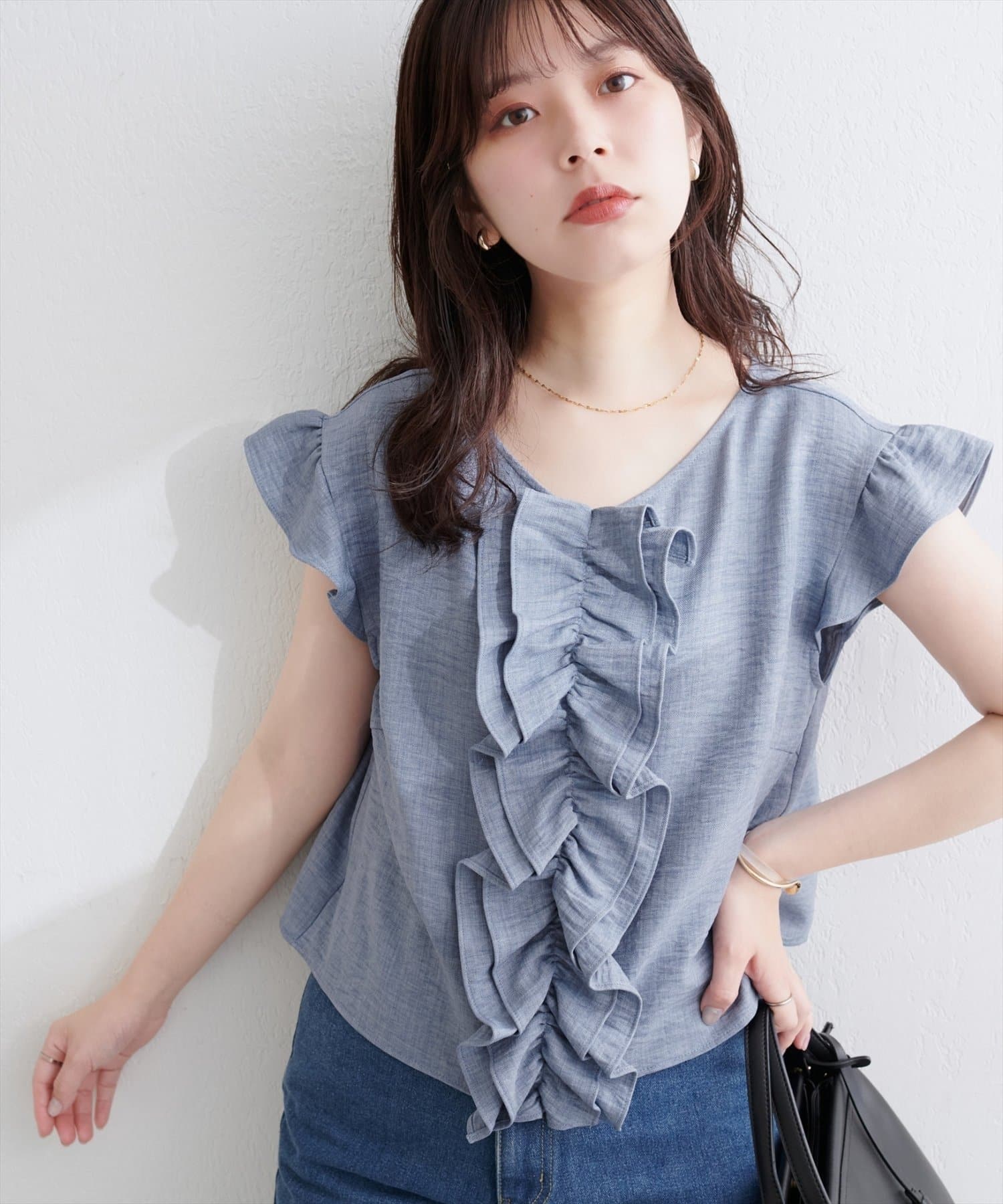 NICE CLAUP / OLIVE des OLIVE OUTLET(ナイスクラップ  / オリーブ デ オリーブ アウトレット) 【natural couture】フロントフリルブラウス