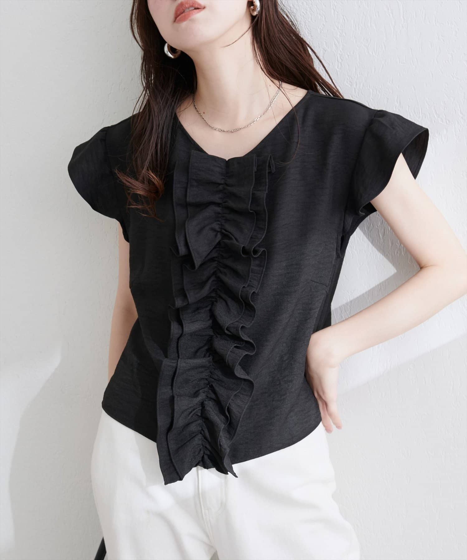 NICE CLAUP / OLIVE des OLIVE OUTLET(ナイスクラップ  / オリーブ デ オリーブ アウトレット) 【natural couture】フロントフリルブラウス