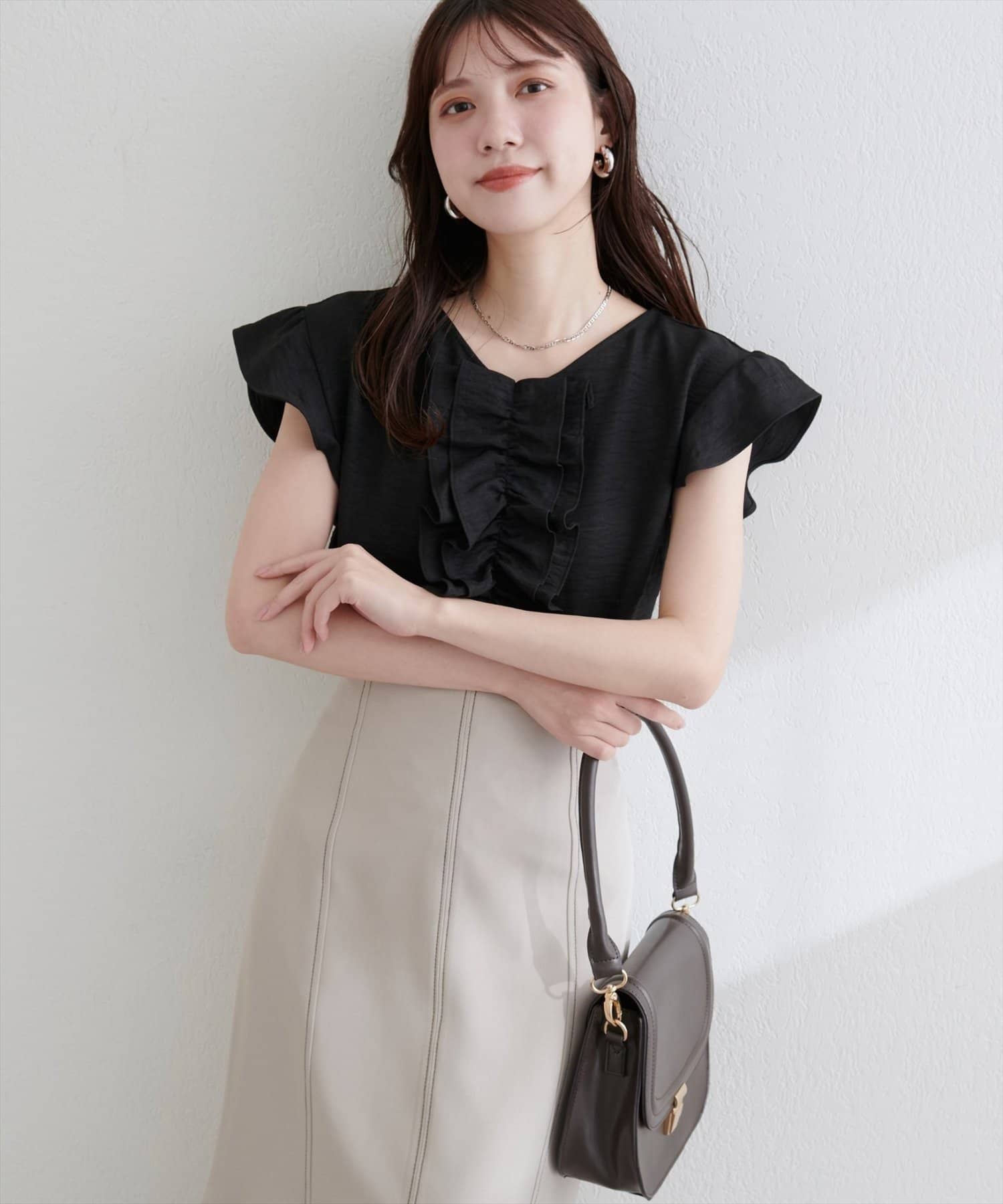 NICE CLAUP / OLIVE des OLIVE OUTLET(ナイスクラップ  / オリーブ デ オリーブ アウトレット) 【natural couture】フロントフリルブラウス