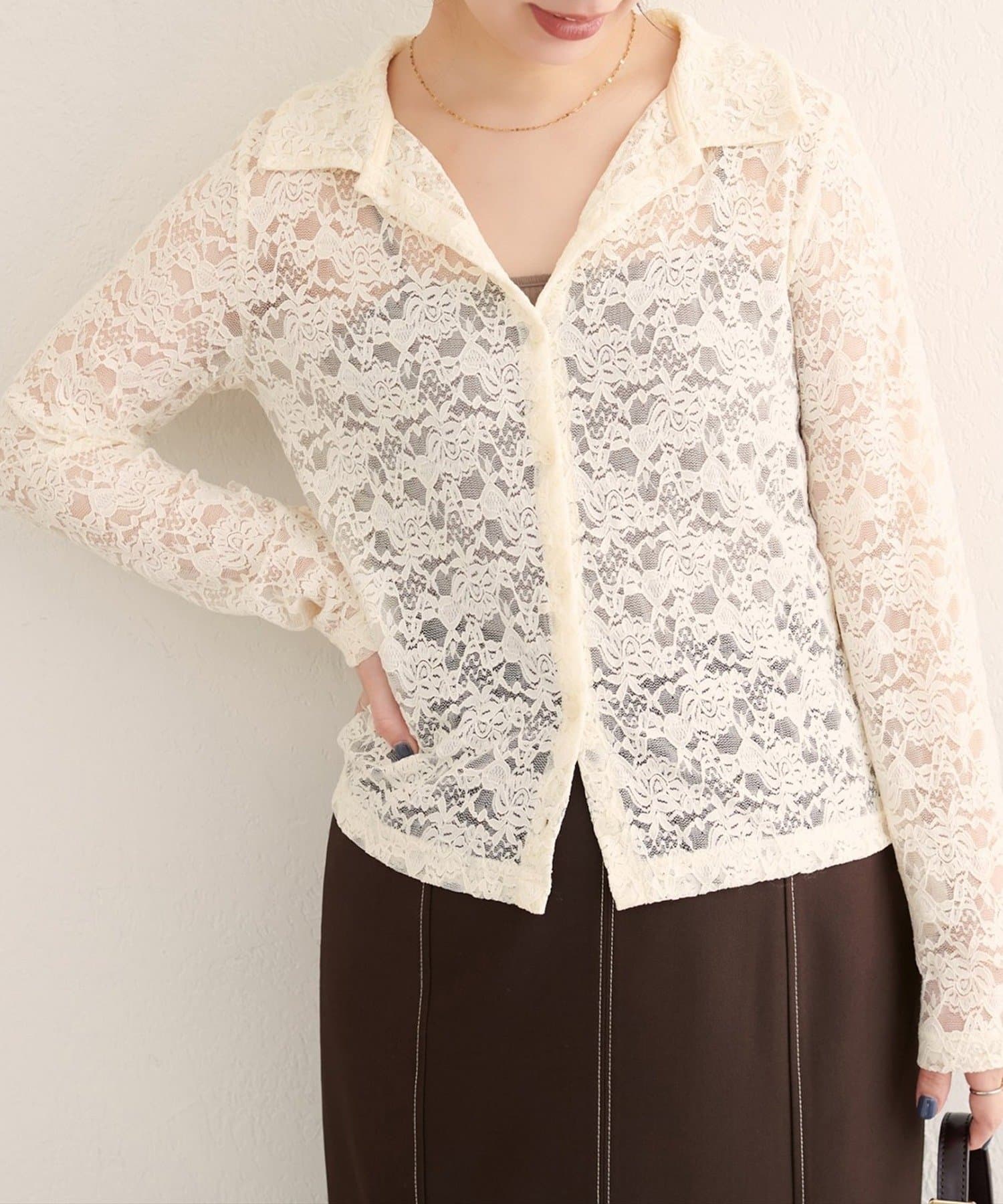 NICE CLAUP / OLIVE des OLIVE OUTLET(ナイスクラップ  / オリーブ デ オリーブ アウトレット) 【natural couture】衿付きレースカーデ