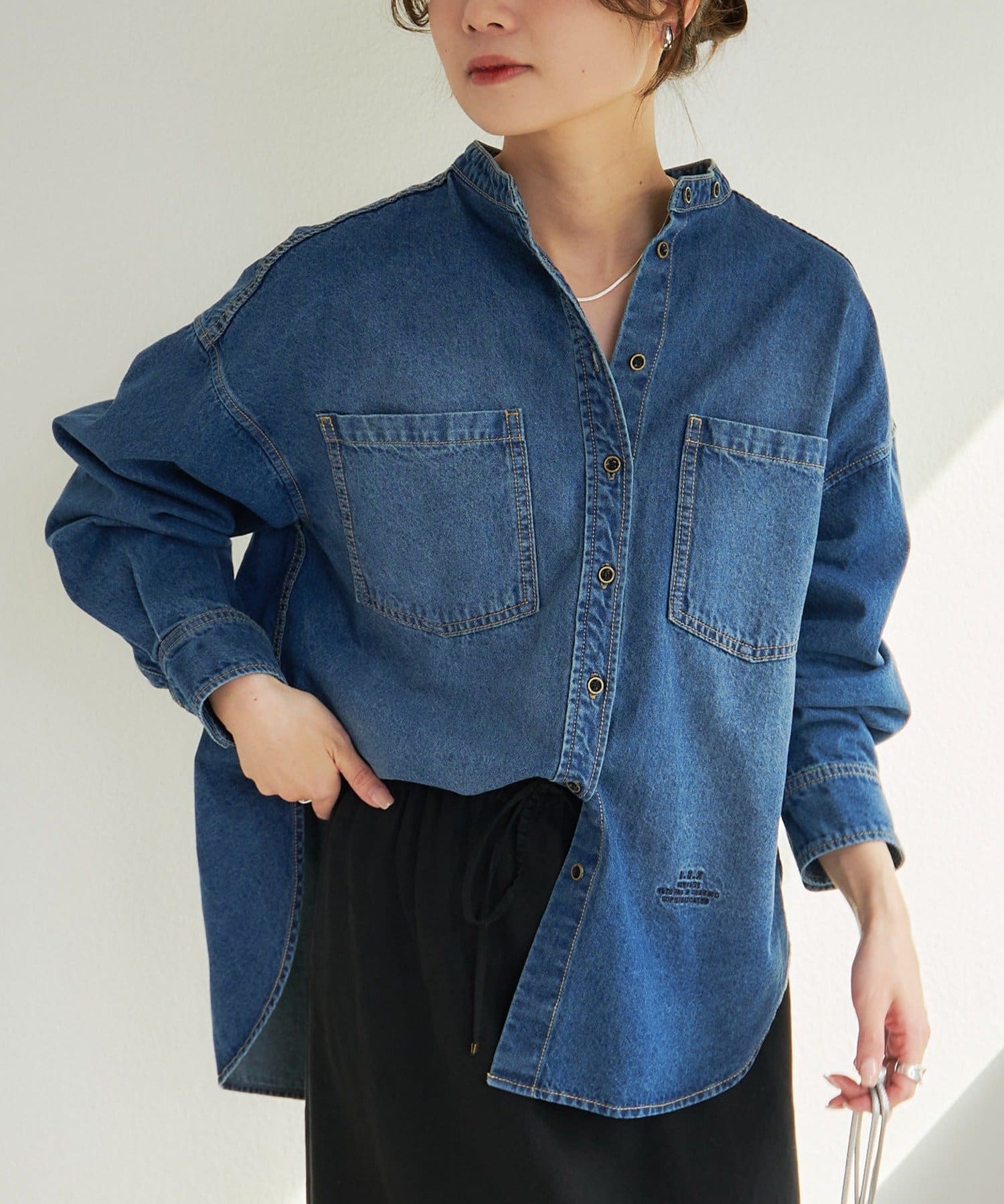 PUAL CE CIN(ピュアルセシン) デニムバンドカラーシャツ