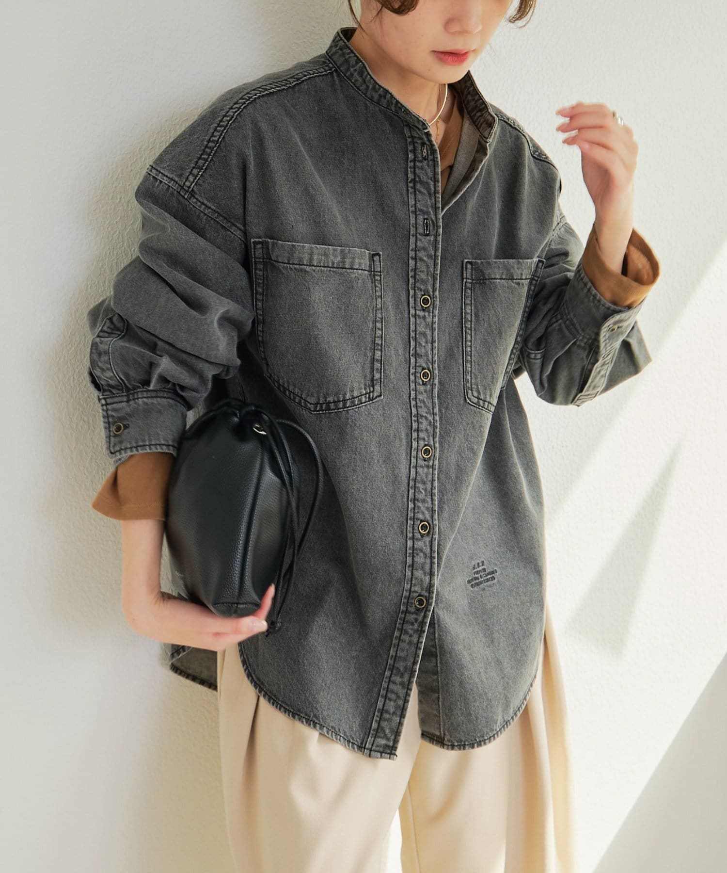 PUAL CE CIN(ピュアルセシン) デニムバンドカラーシャツ