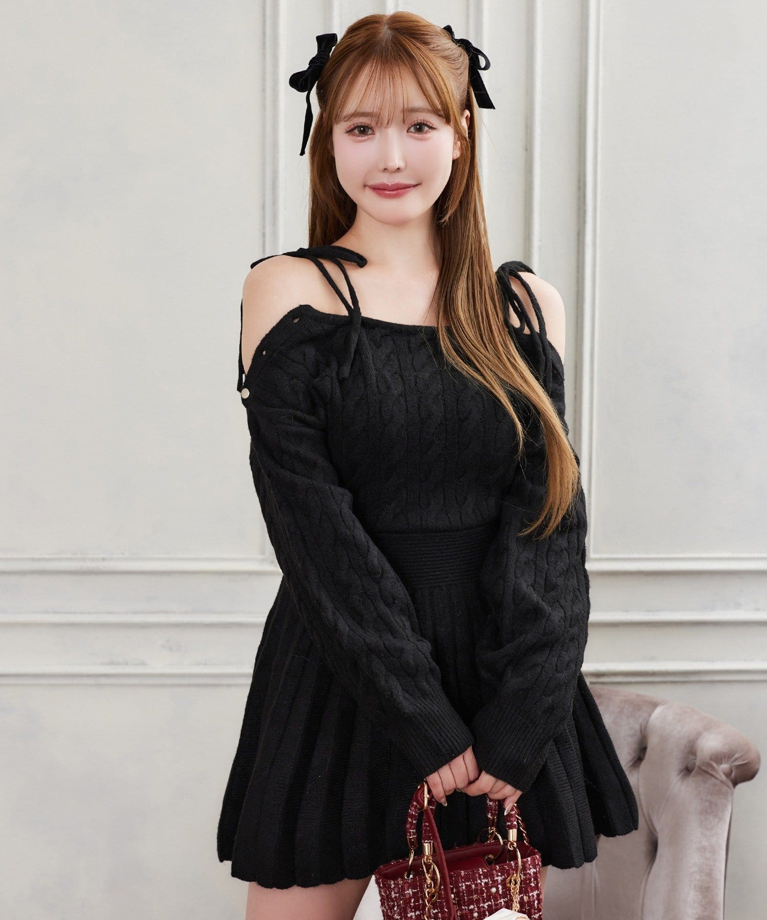 one after another NICE CLAUP(ワンアフターアナザー ナイスクラップ) 【HolidayCollection】ケーブルニットミニワンピ