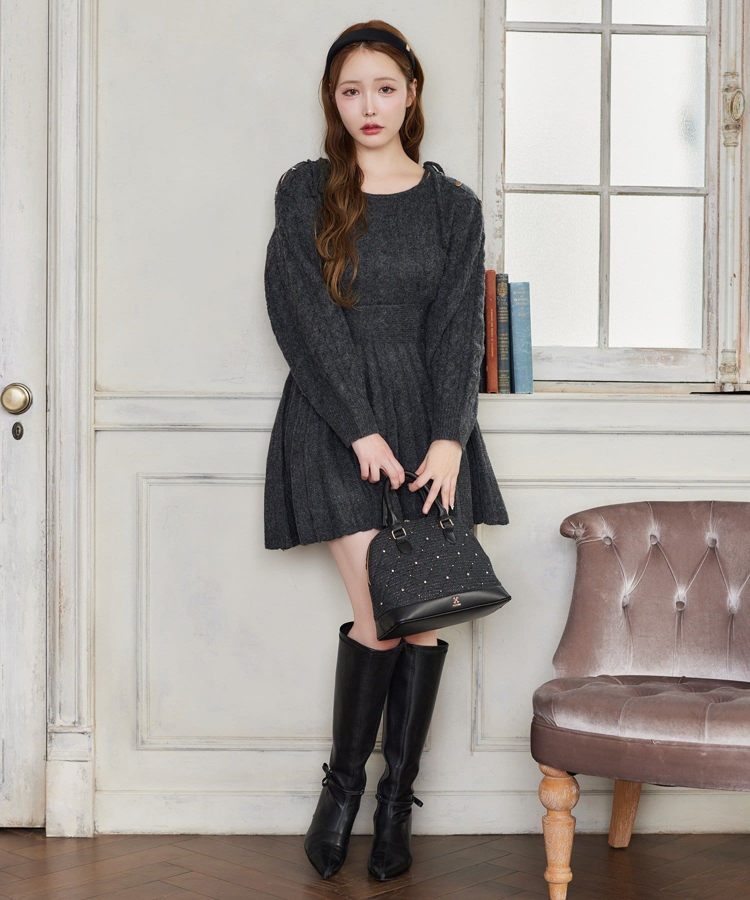 one after another NICE CLAUP(ワンアフターアナザー ナイスクラップ) 【HolidayCollection】ケーブルニットミニワンピ