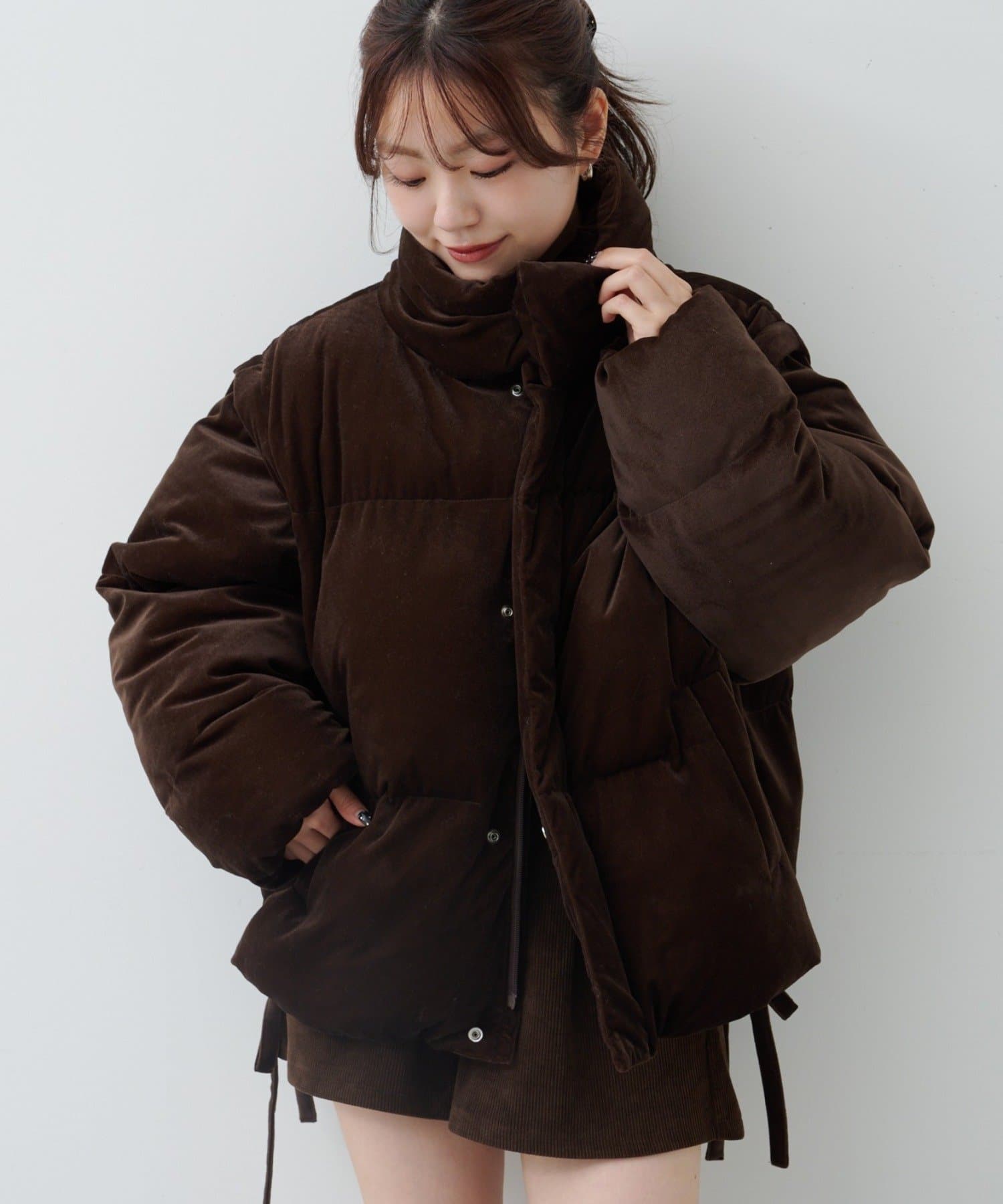 Kastane(カスタネ) 【11.8(土)12:00発売/WEB先行/袖取り外し可】ベロアパディングブルゾン