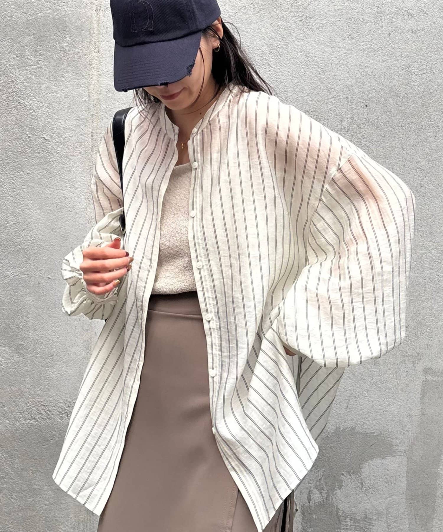 COLONY 2139(コロニー トゥーワンスリーナイン) ストライプシアーバンドカラー長袖シャツ