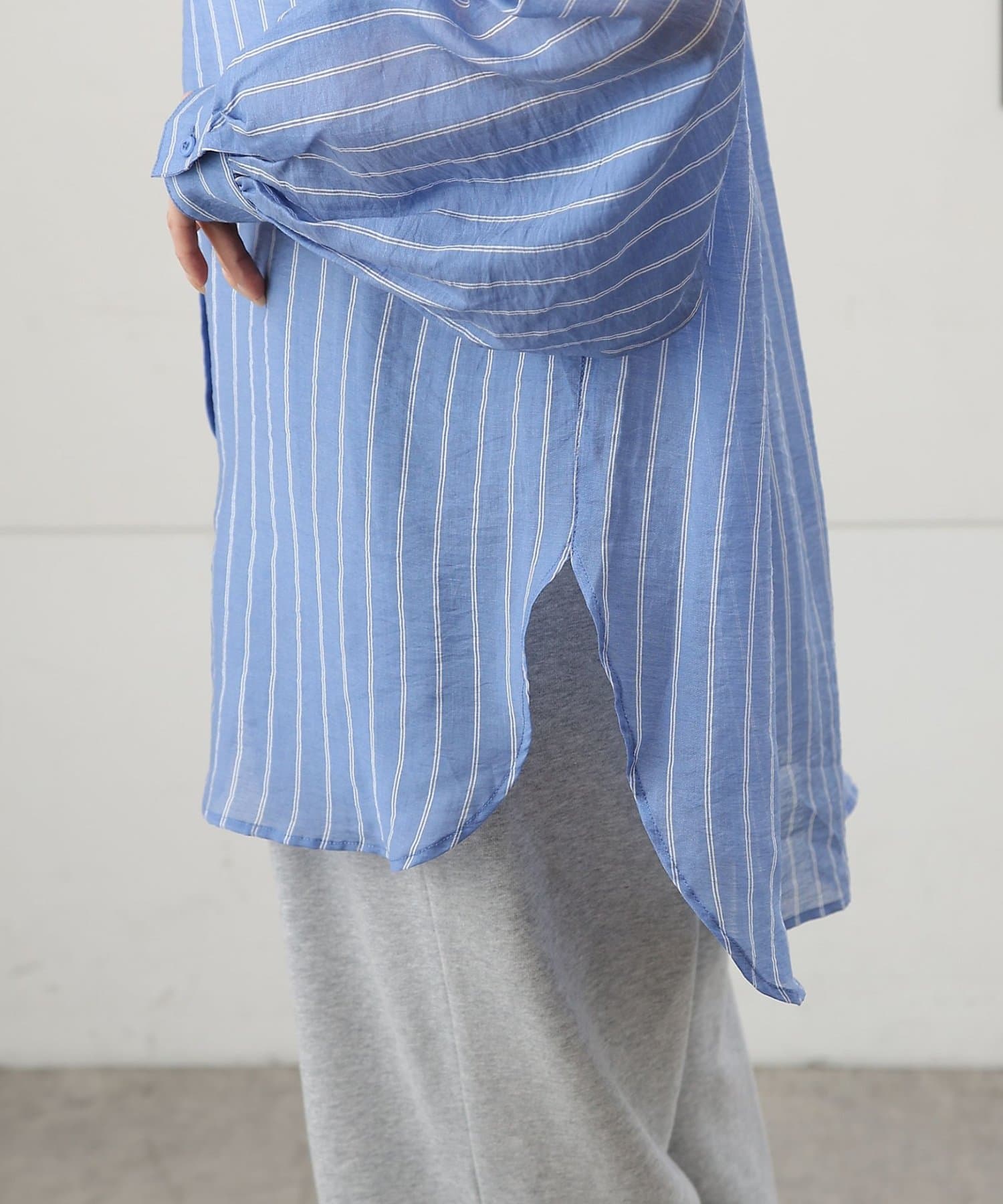 COLONY 2139(コロニー トゥーワンスリーナイン) ストライプシアーバンドカラー長袖シャツ