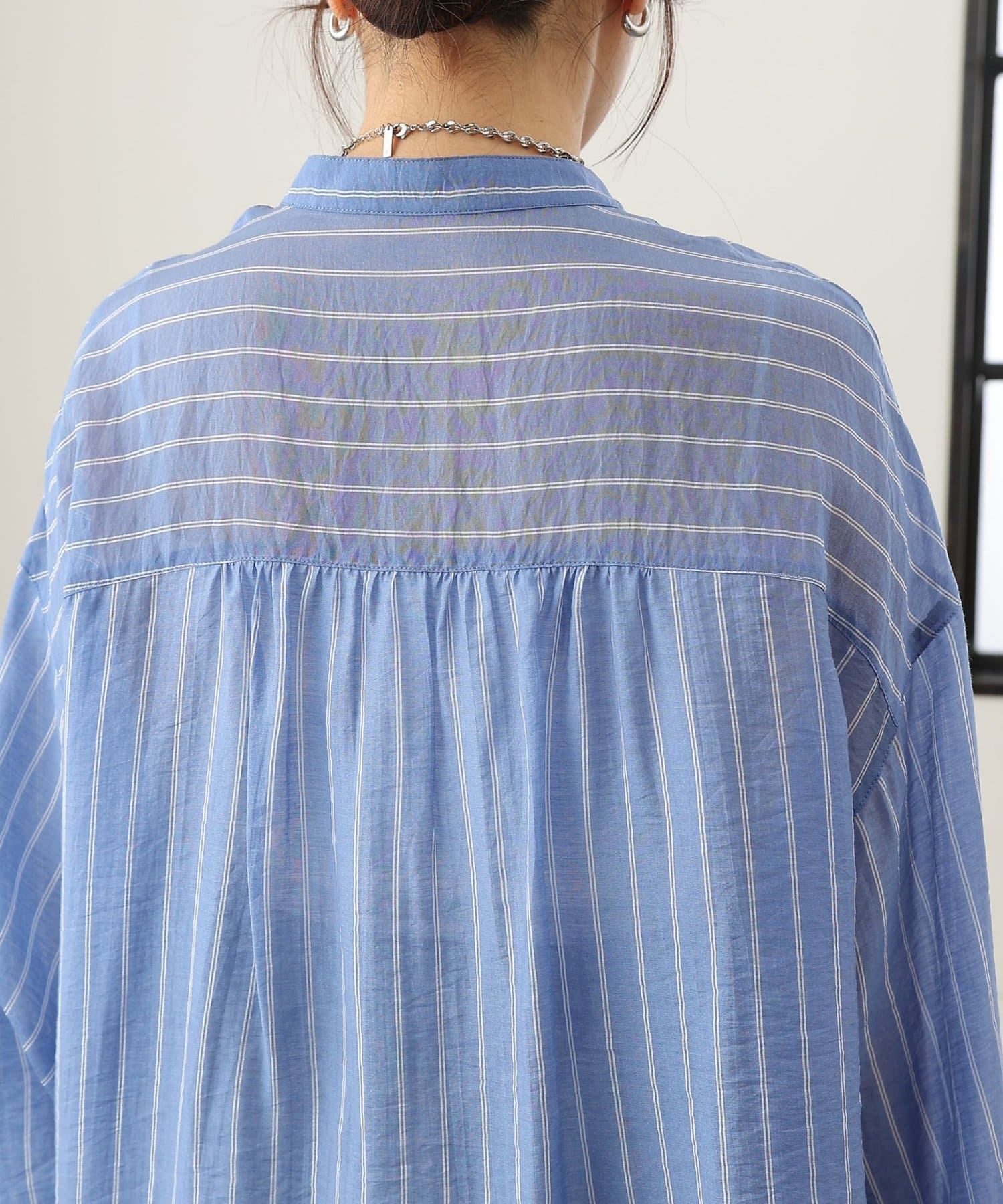 COLONY 2139(コロニー トゥーワンスリーナイン) ストライプシアーバンドカラー長袖シャツ