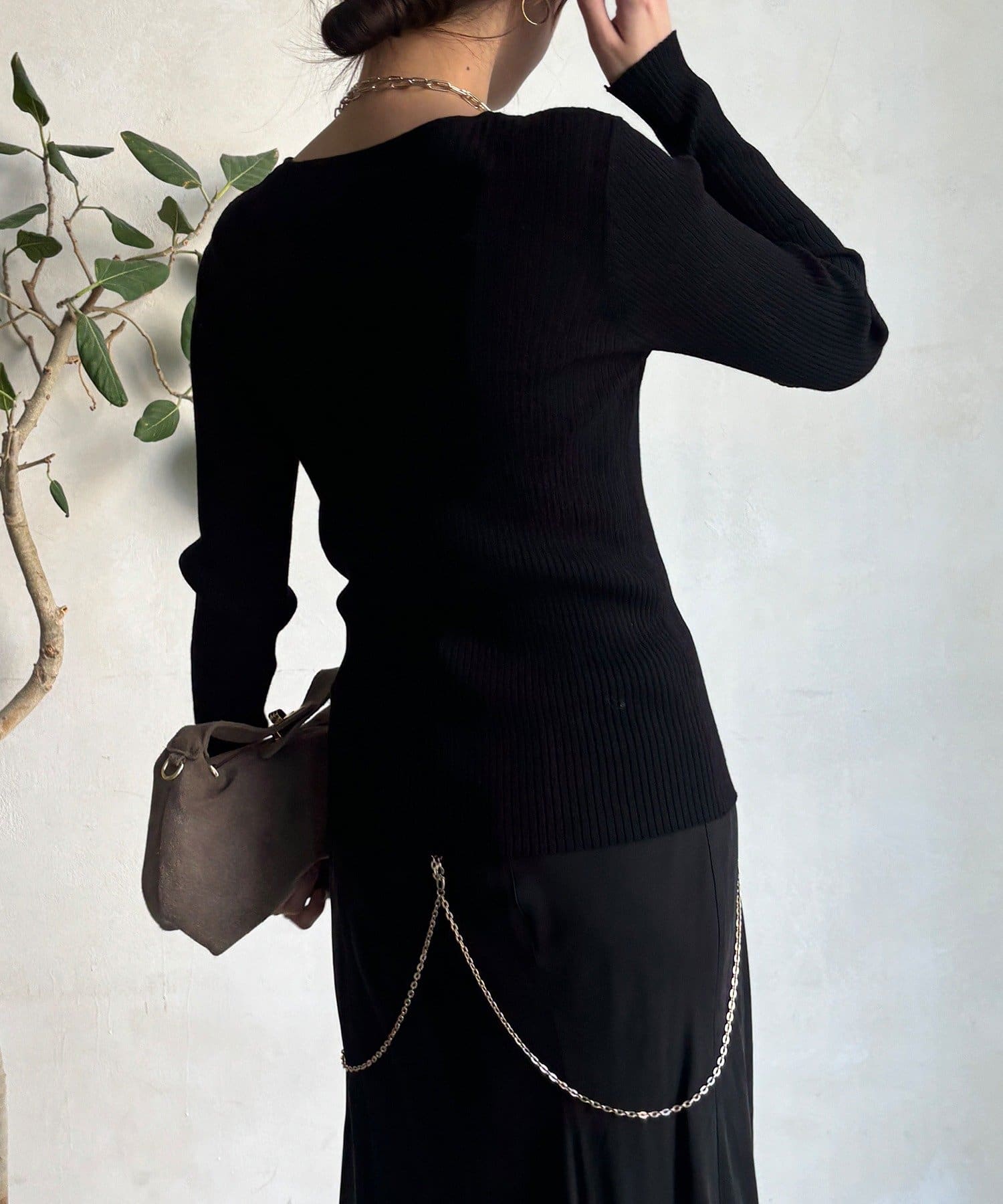 DOUDOU(ドゥドゥ) ヘンリーネックリブニット