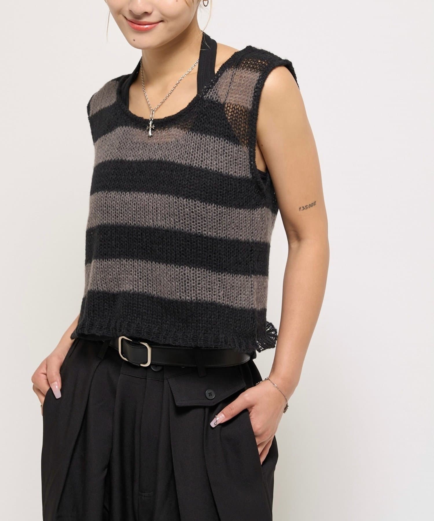 OUTLET(アウトレット) 【WHO'S WHO gallery】ワイドボーダーニットベスト