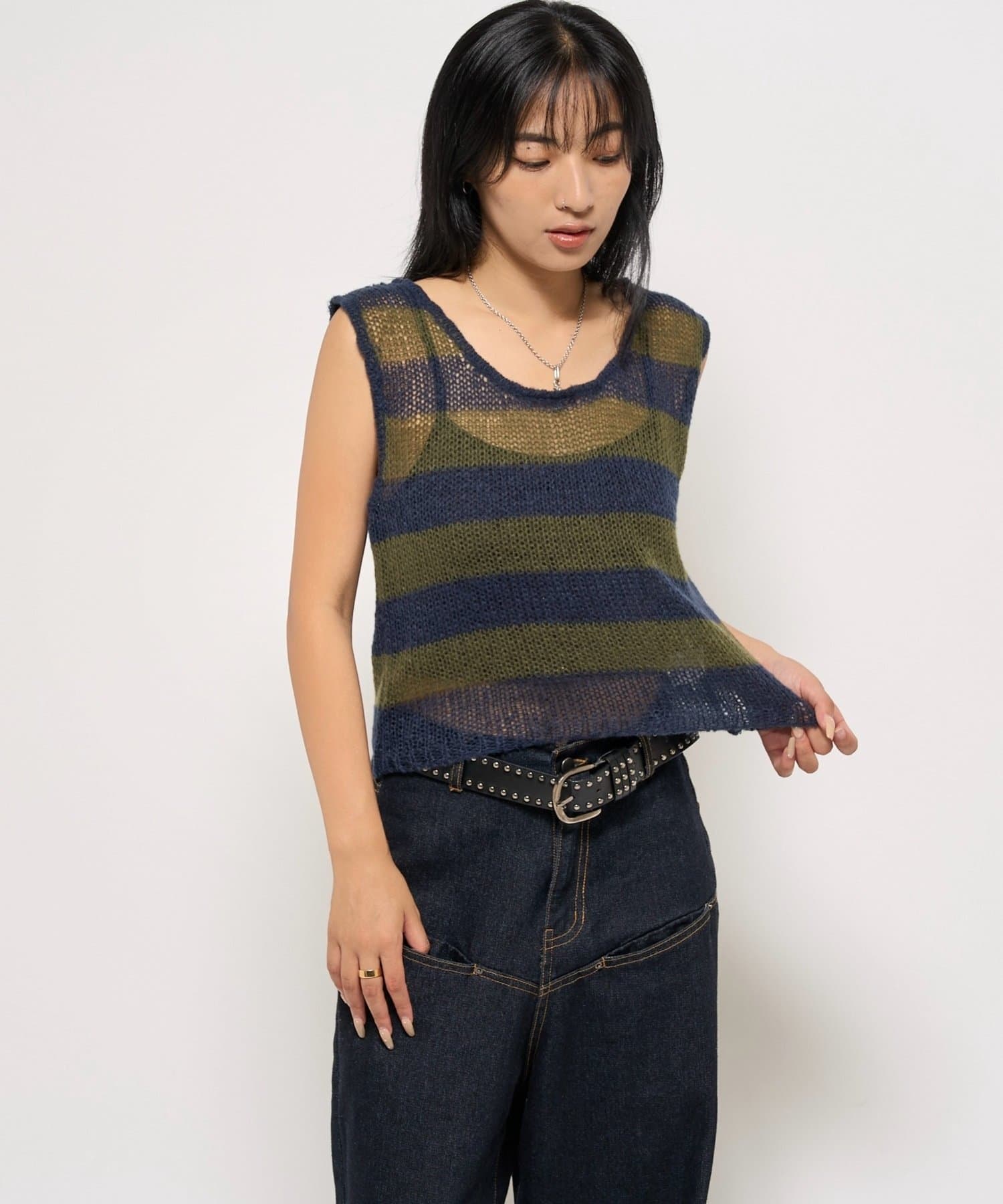 OUTLET(アウトレット) 【WHO'S WHO gallery】ワイドボーダーニットベスト