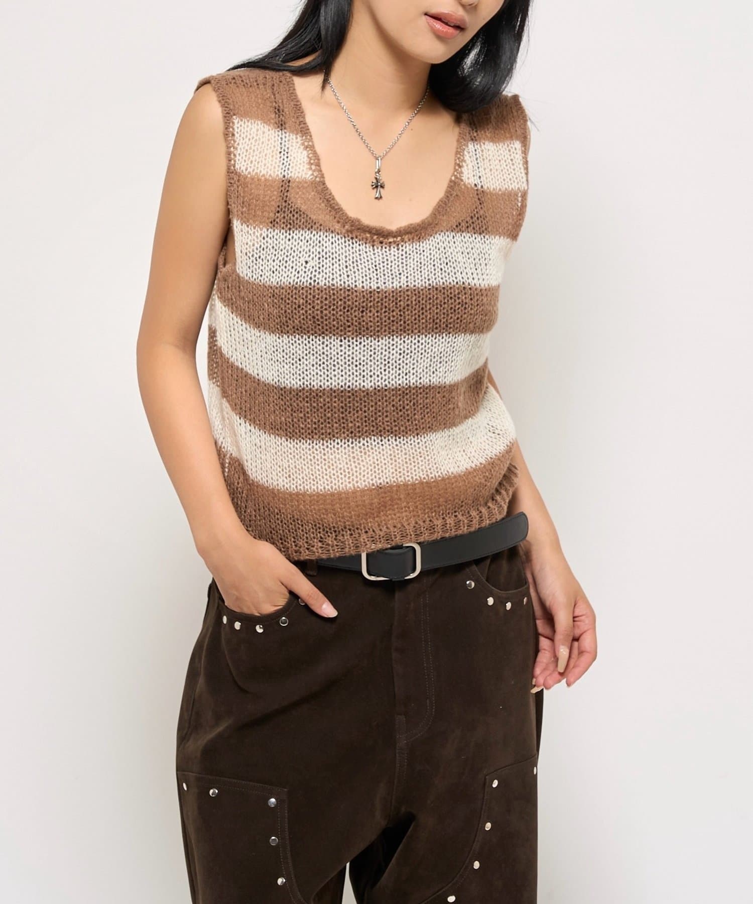 OUTLET(アウトレット) 【WHO'S WHO gallery】ワイドボーダーニットベスト