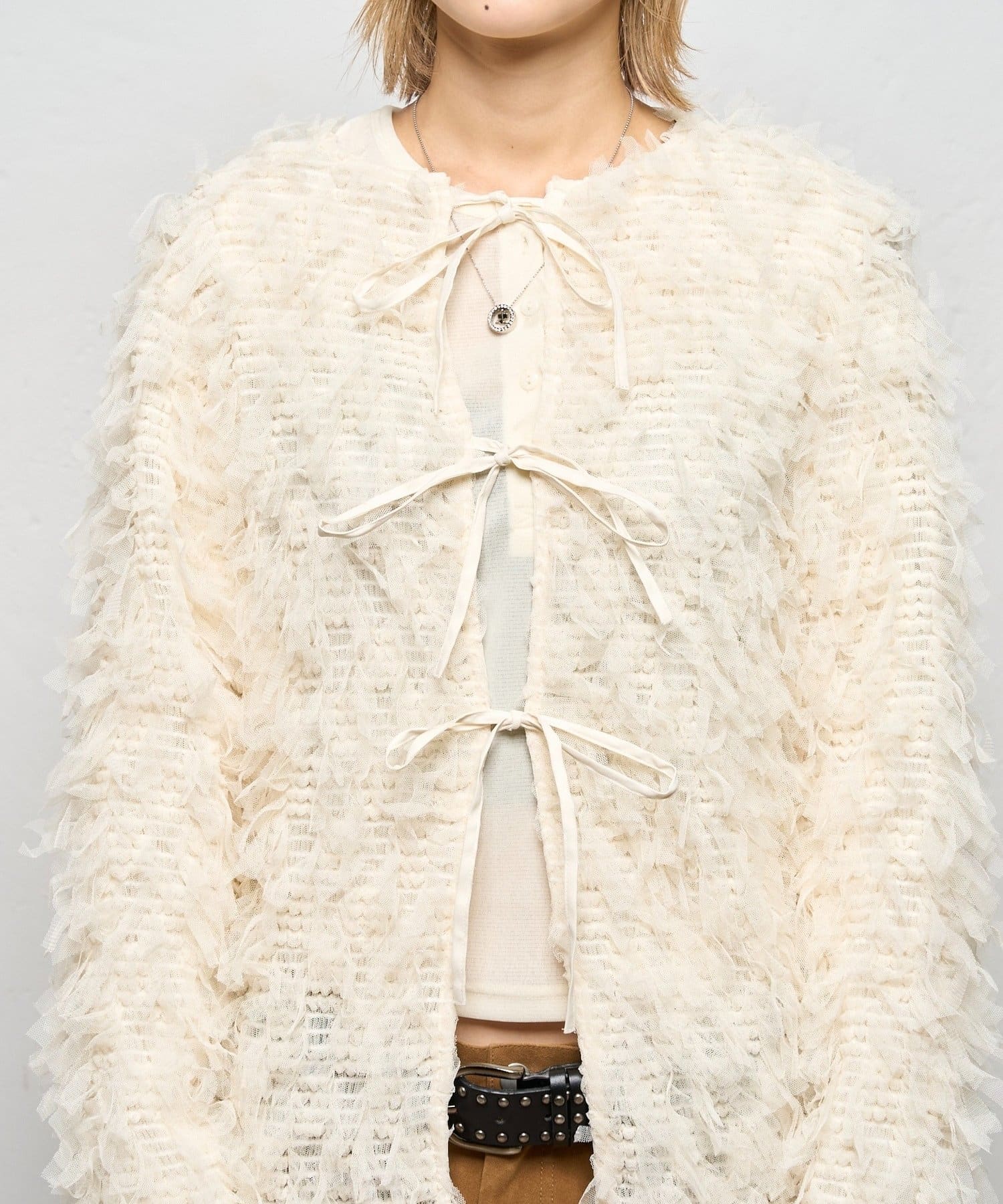 OUTLET(アウトレット) 【WHO'S WHO gallery】チュールフリンジカーデ