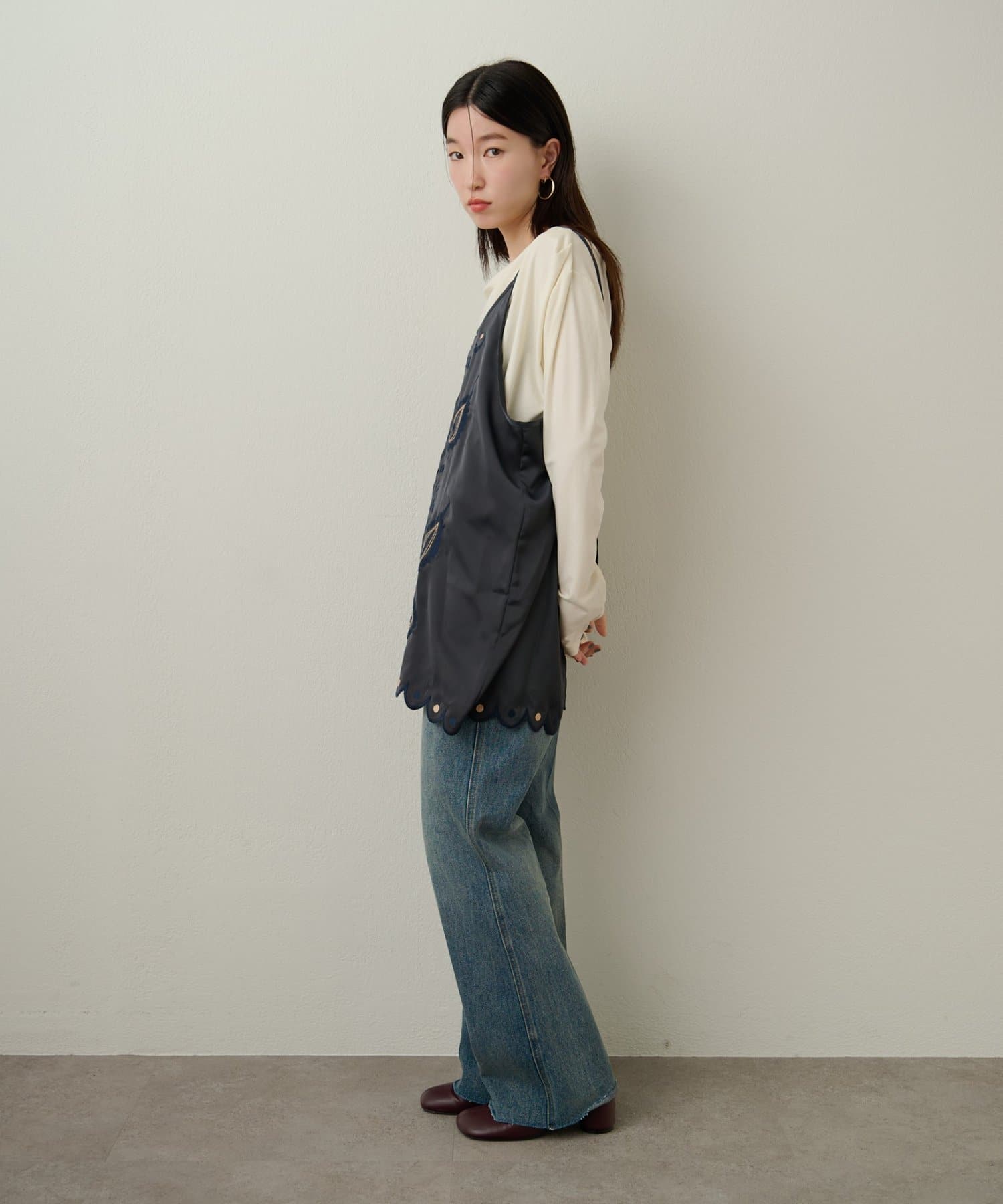 OUTLET(アウトレット) 【Omekashi】サテン刺繍キャミチュニック