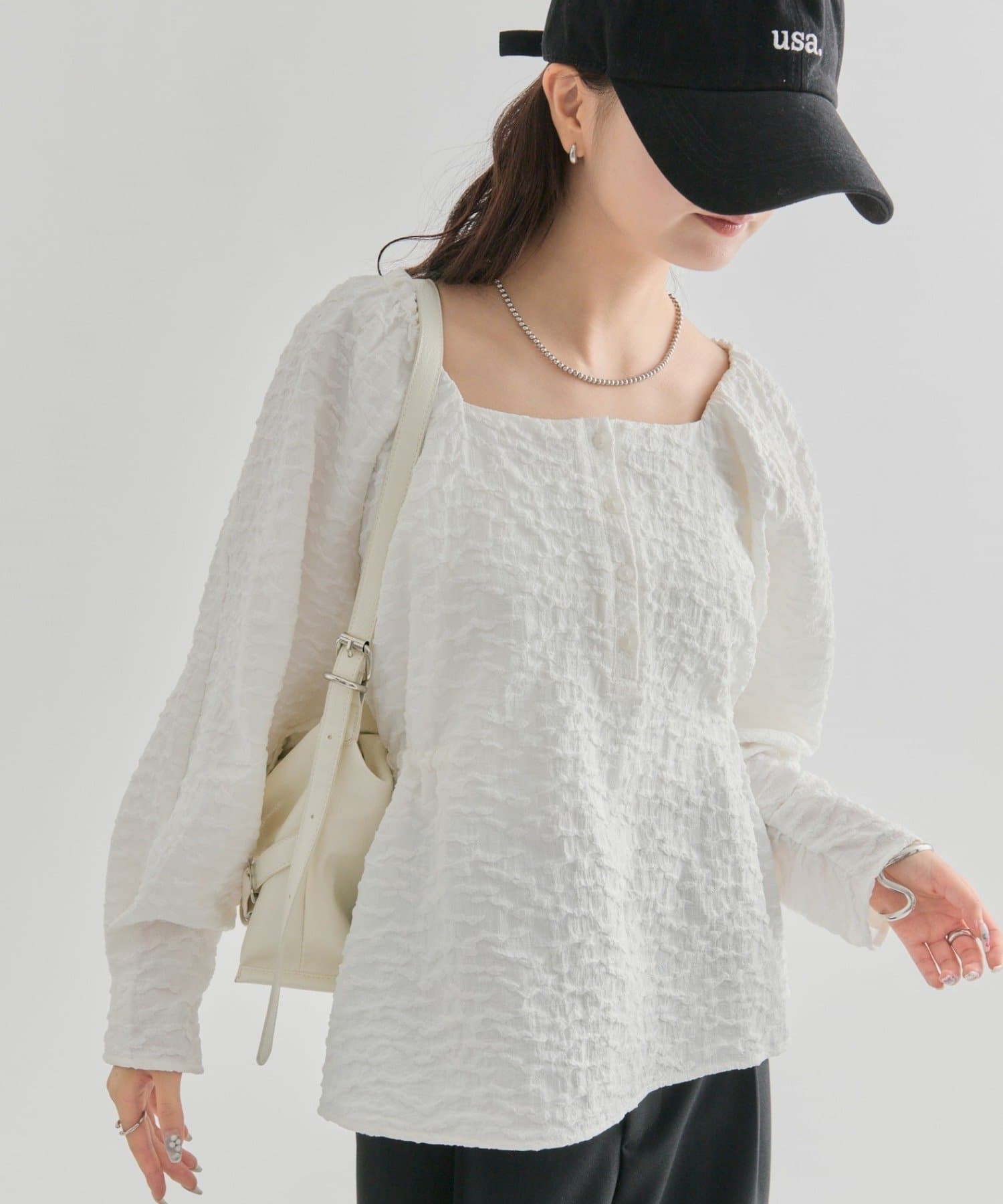 OUTLET(アウトレット) 【mystic】エンボスパフ 長袖ブラウス