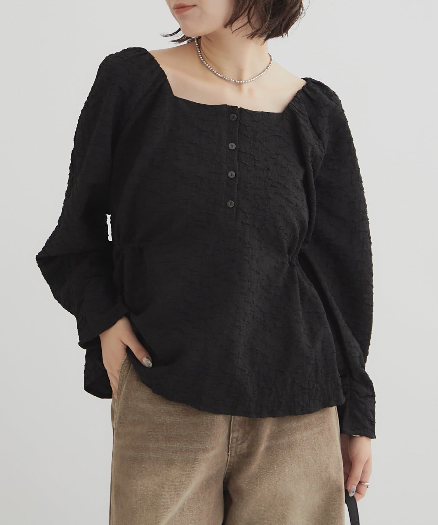 OUTLET(アウトレット) 【mystic】エンボスパフ 長袖ブラウス