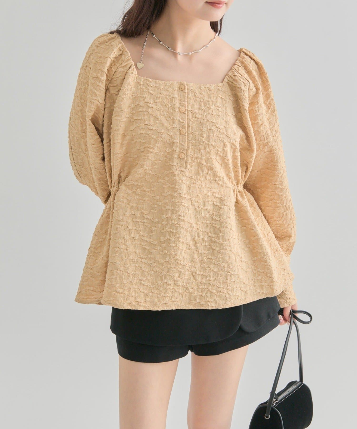 OUTLET(アウトレット) 【mystic】エンボスパフ 長袖ブラウス