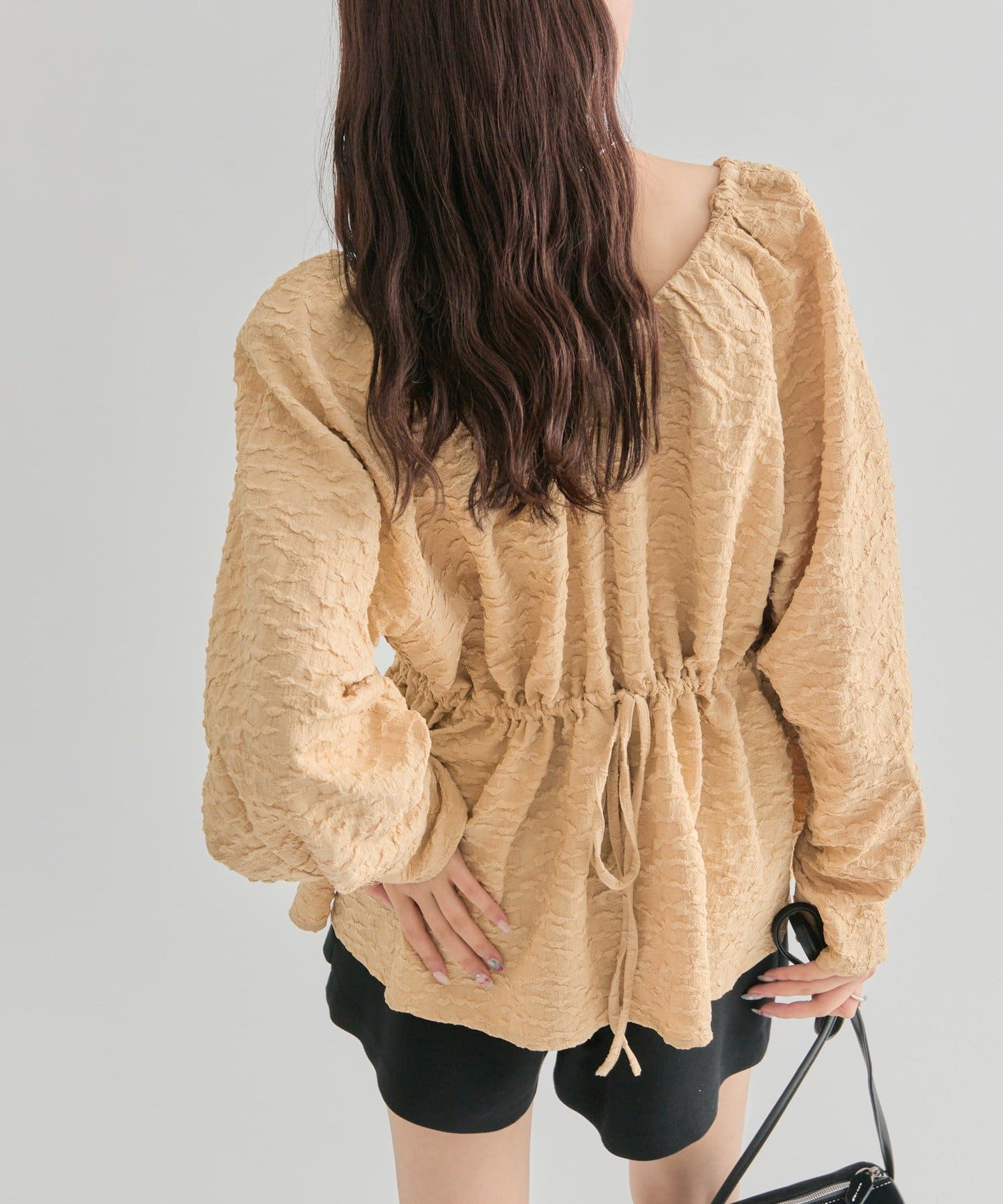 OUTLET(アウトレット) 【mystic】エンボスパフ 長袖ブラウス