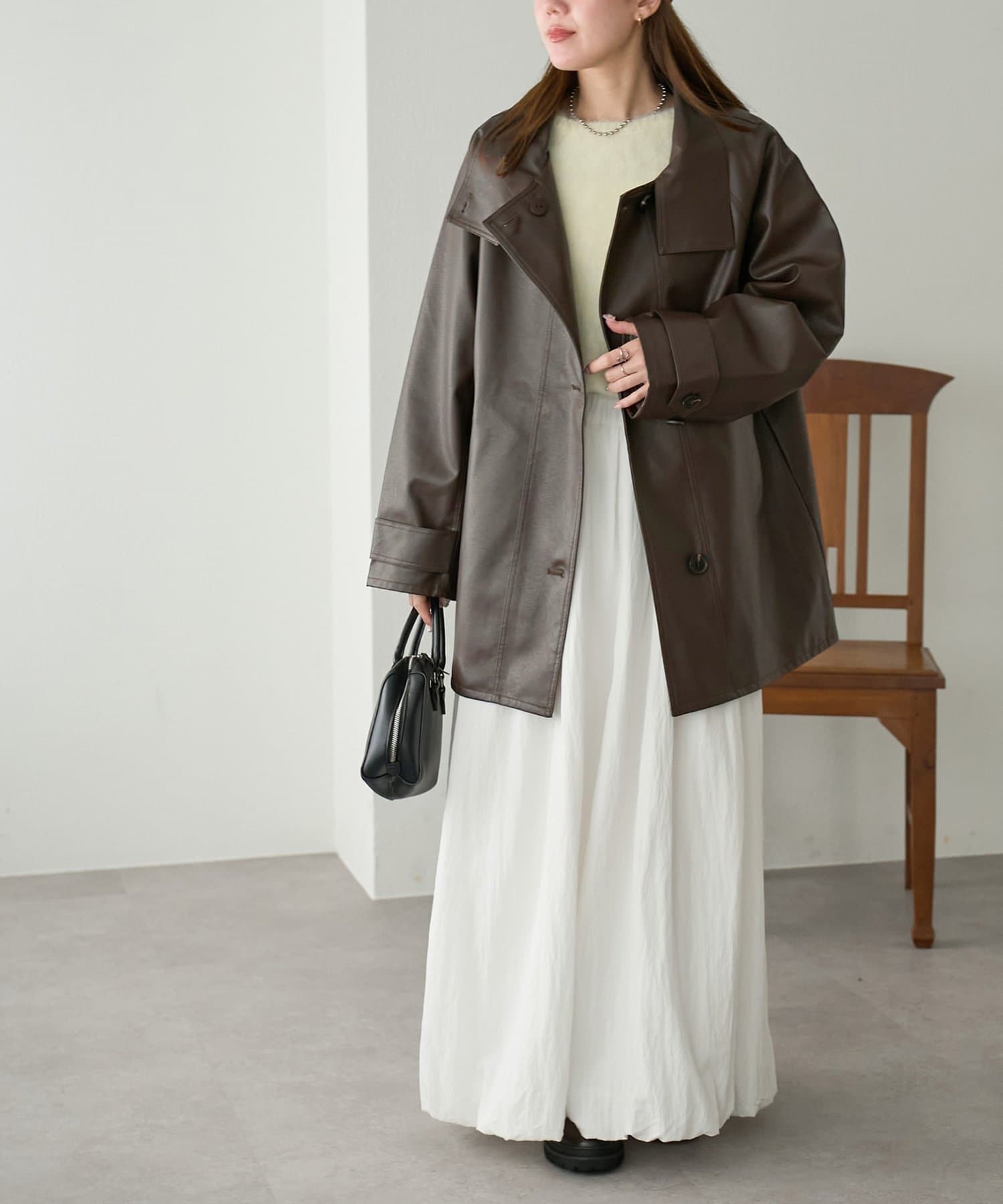 OUTLET(アウトレット) 【Discoat】フェイクレザースタンドコート