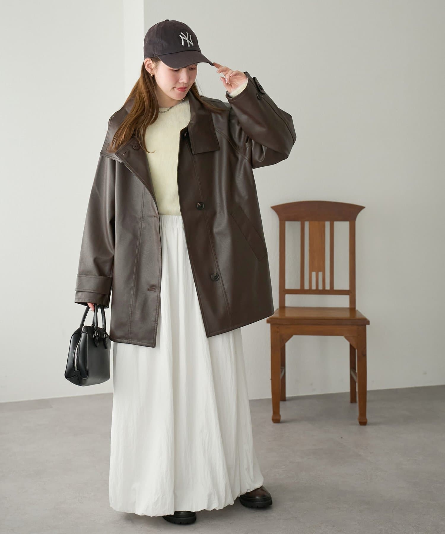 OUTLET(アウトレット) 【Discoat】フェイクレザースタンドコート