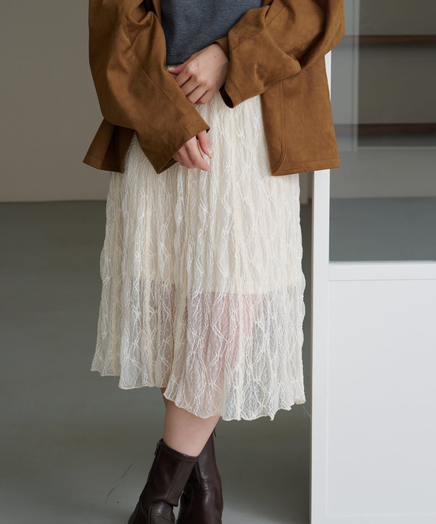 OUTLET(アウトレット) 【Kastane】レースシアーミドルスカート