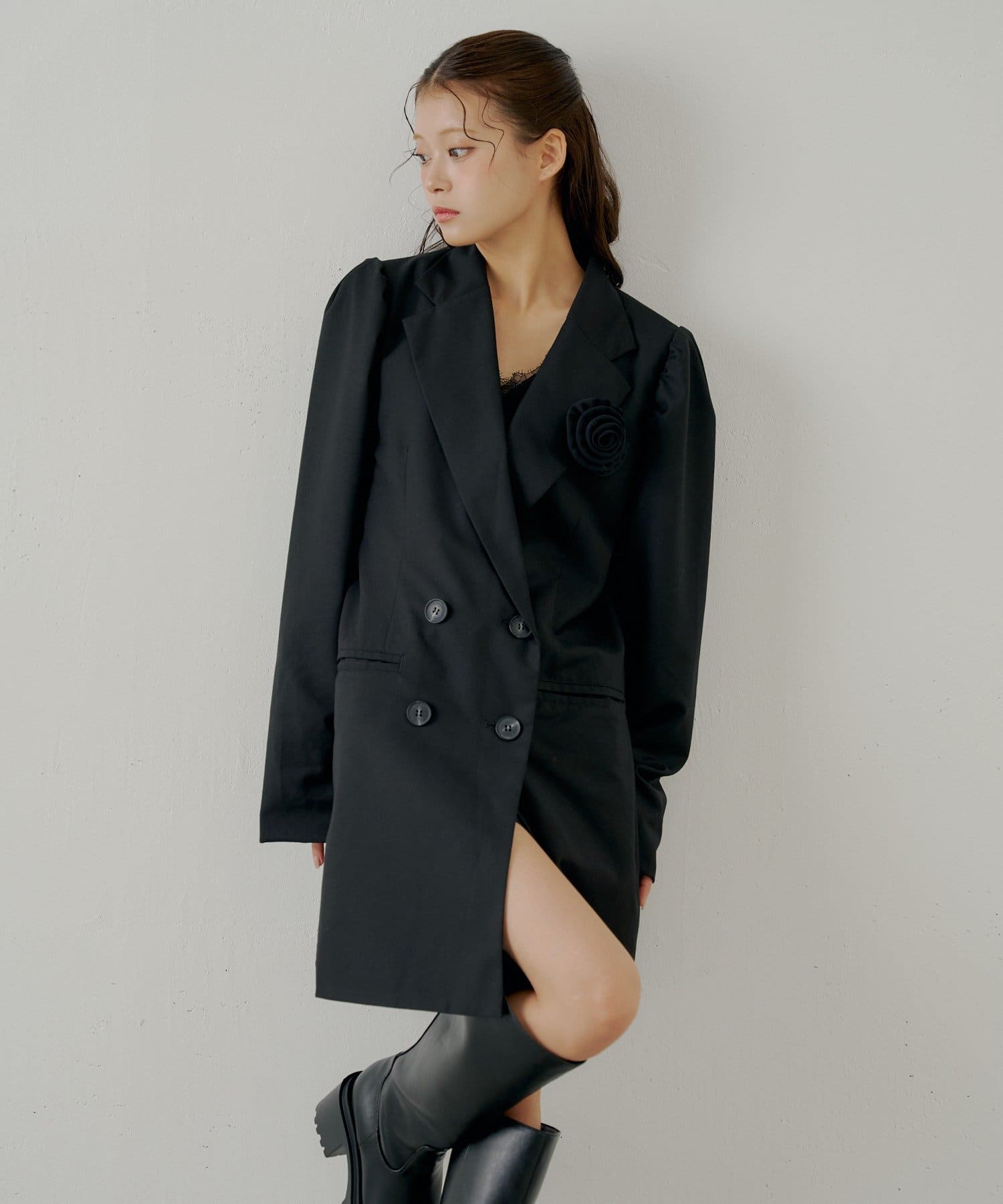 OUTLET(アウトレット) 【Chico】ローズコサージュ付きパフロングジャケット