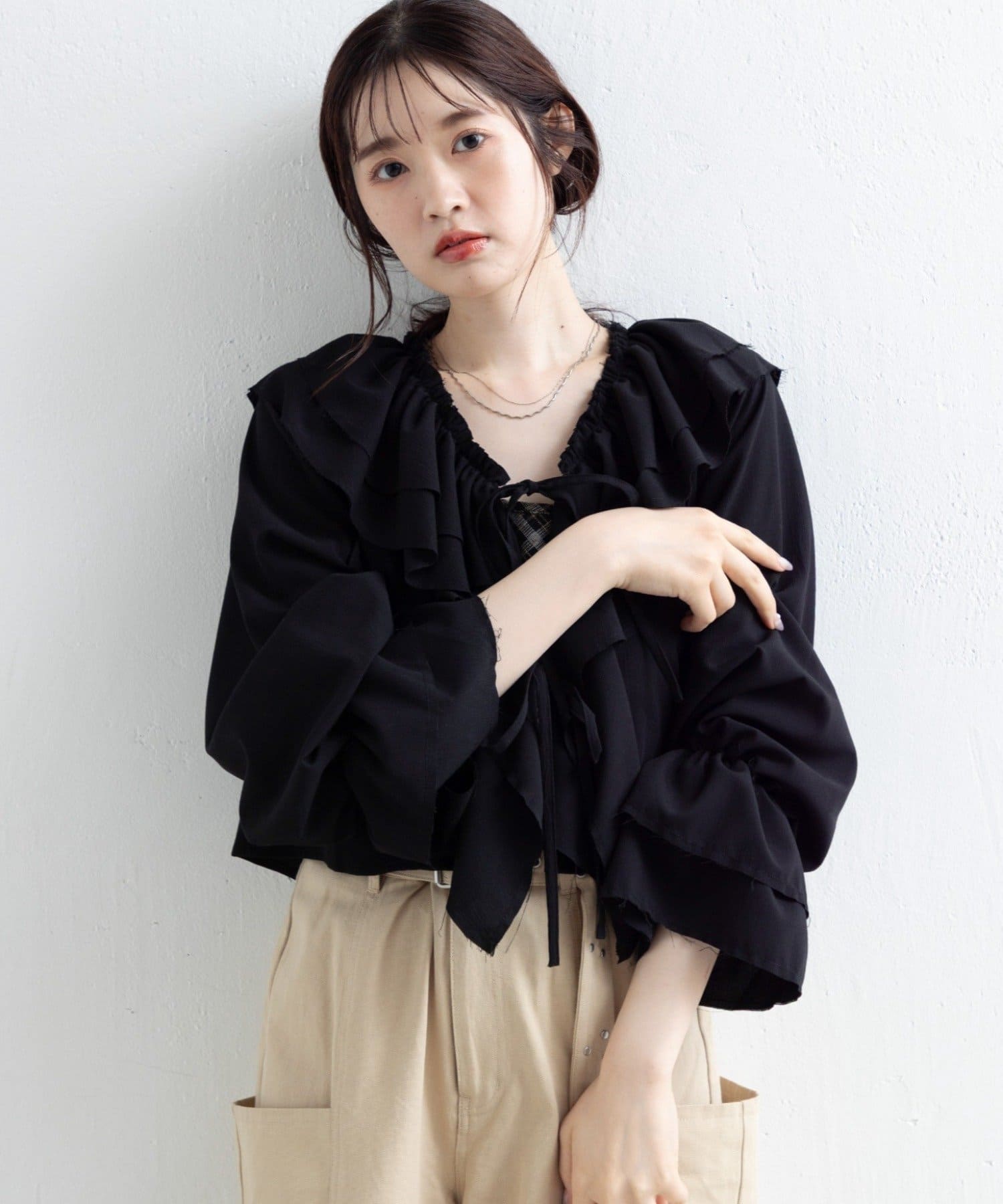 OUTLET(アウトレット) 【Kastane】フリルリボンブラウス