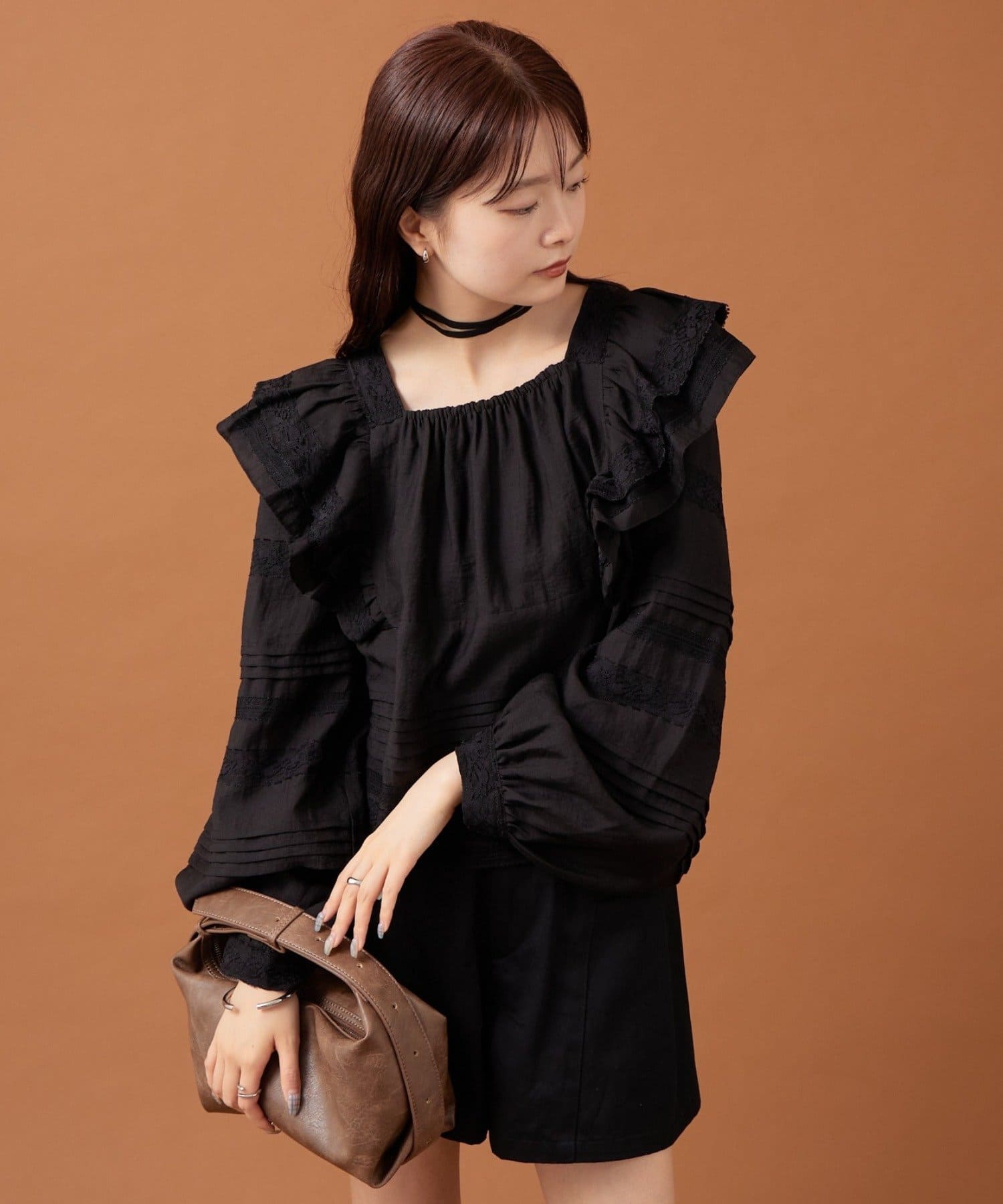 OUTLET(アウトレット) 【mystic】ショルダーフリルブラウス