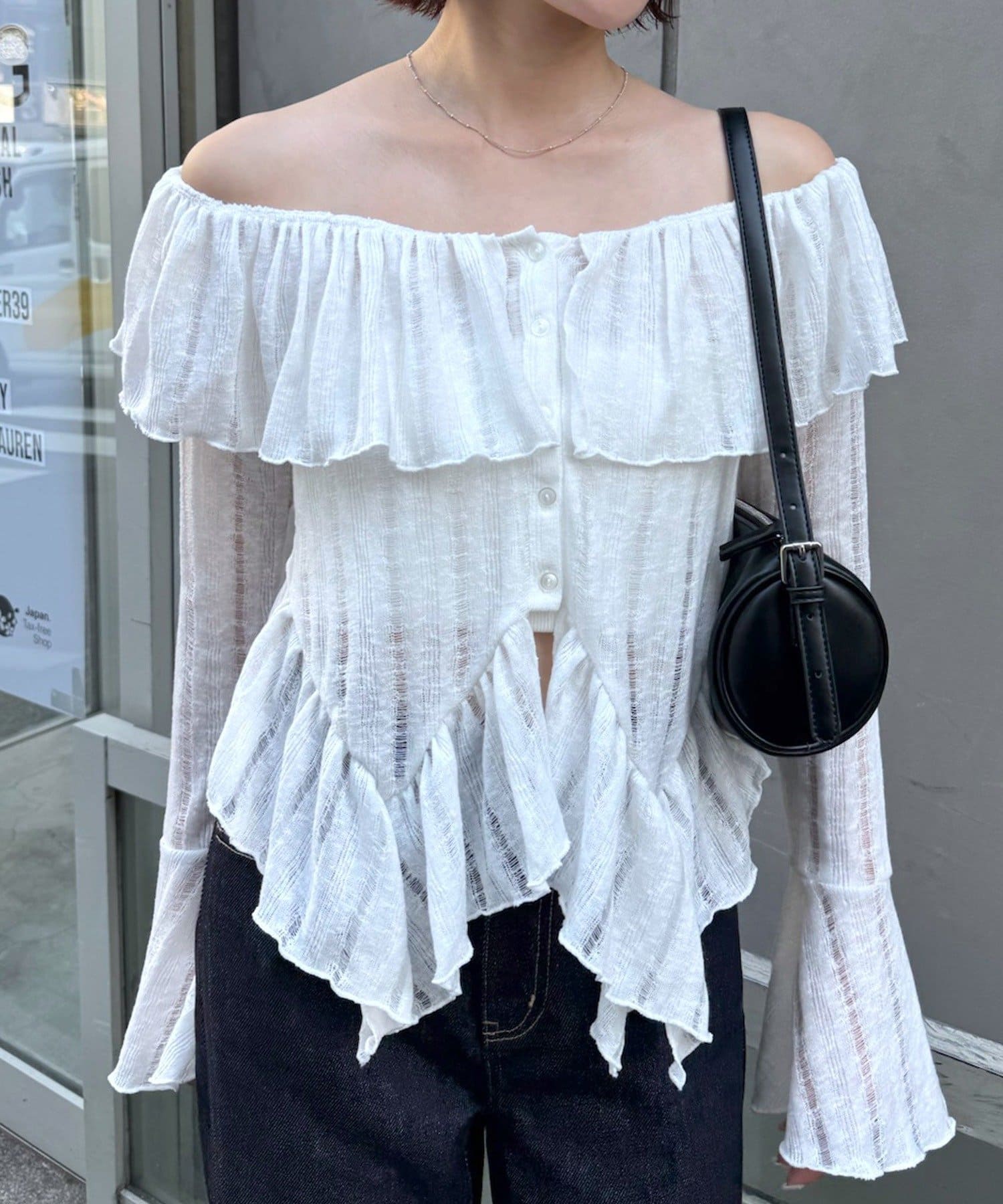 OUTLET(アウトレット) 【mystic】[mline]ティアードオフショルブラウス