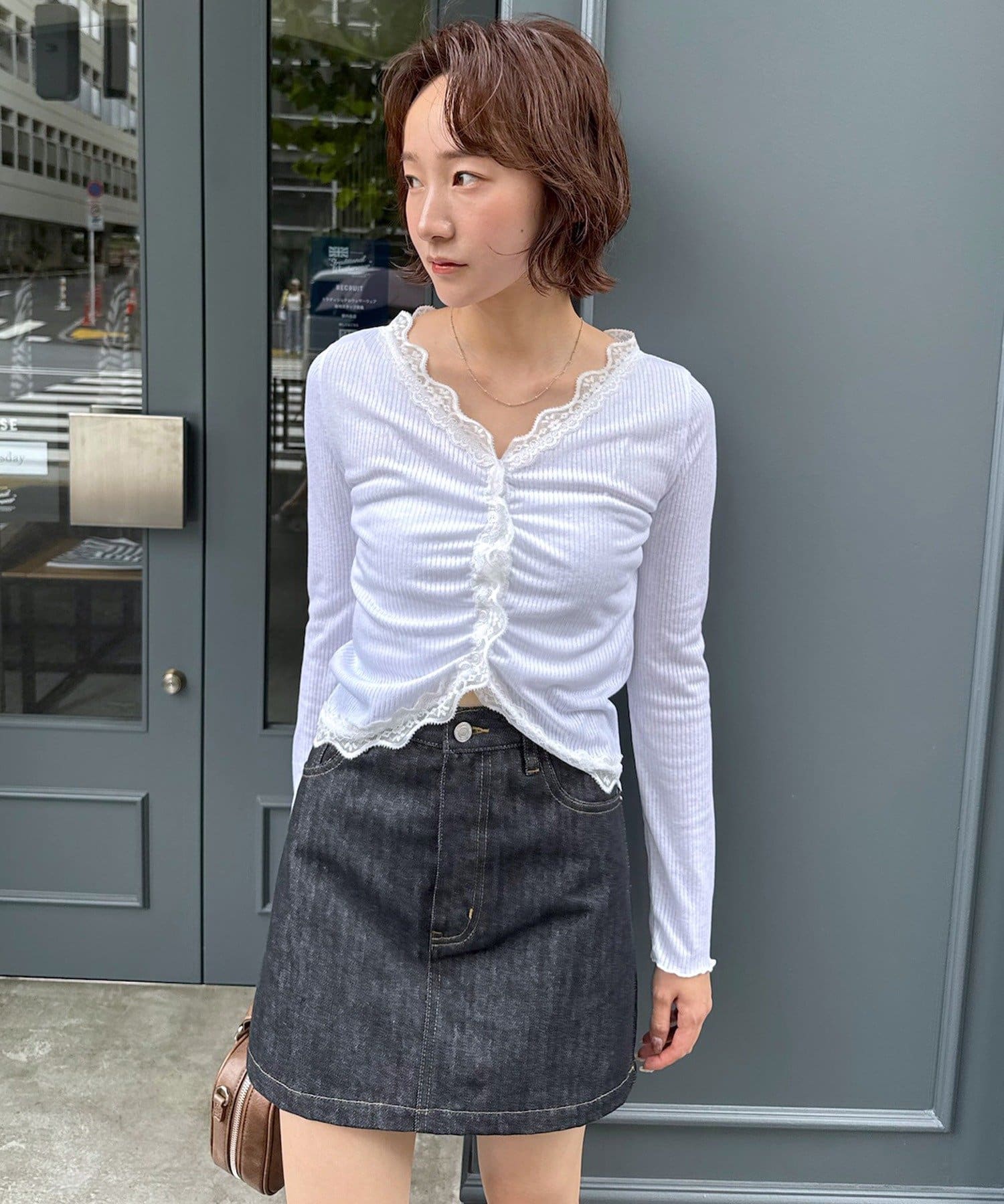 OUTLET(アウトレット) 【mystic】[mline]シアーレース ギャザーカーディガン