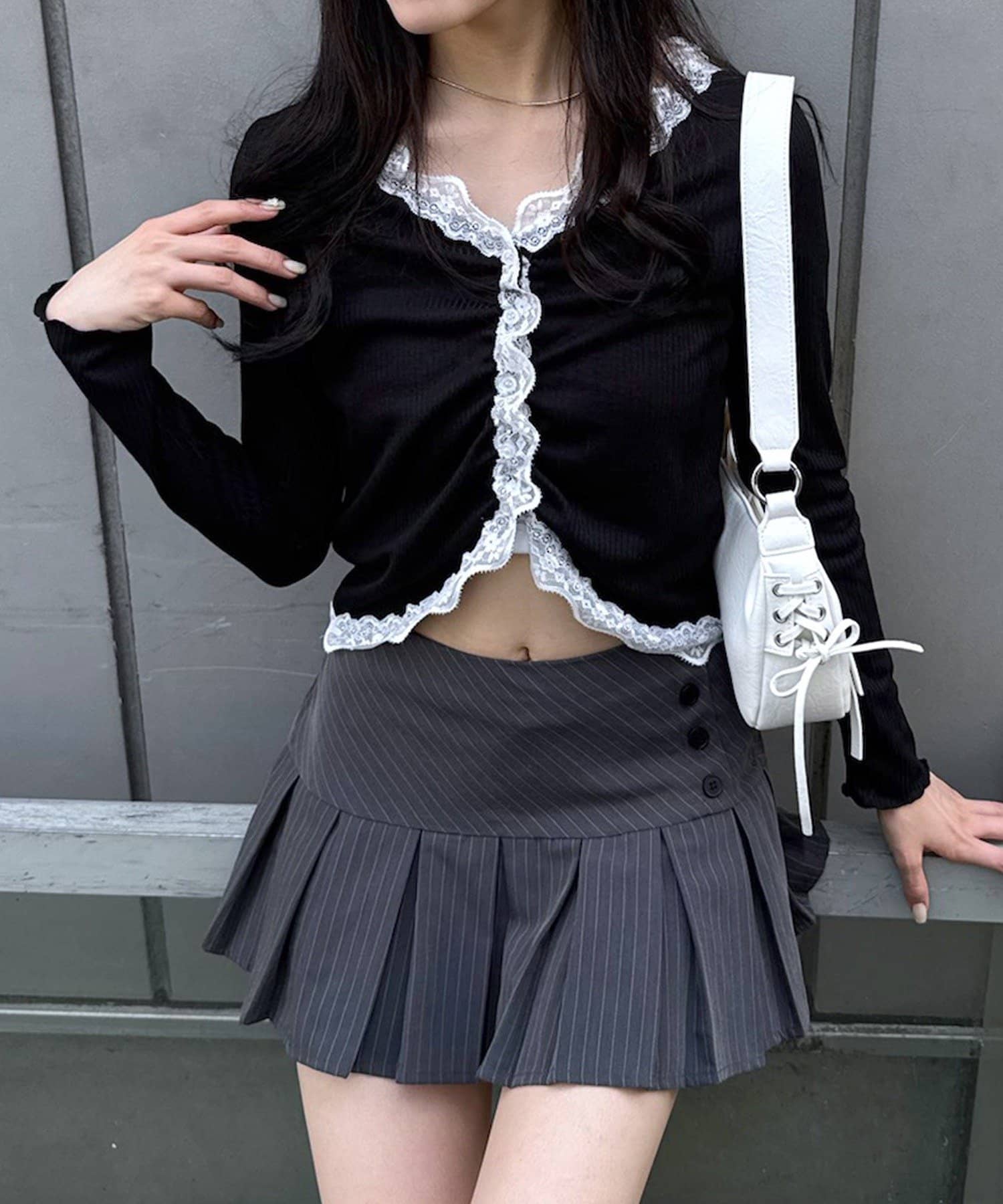 OUTLET(アウトレット) 【mystic】[mline]シアーレース ギャザーカーディガン