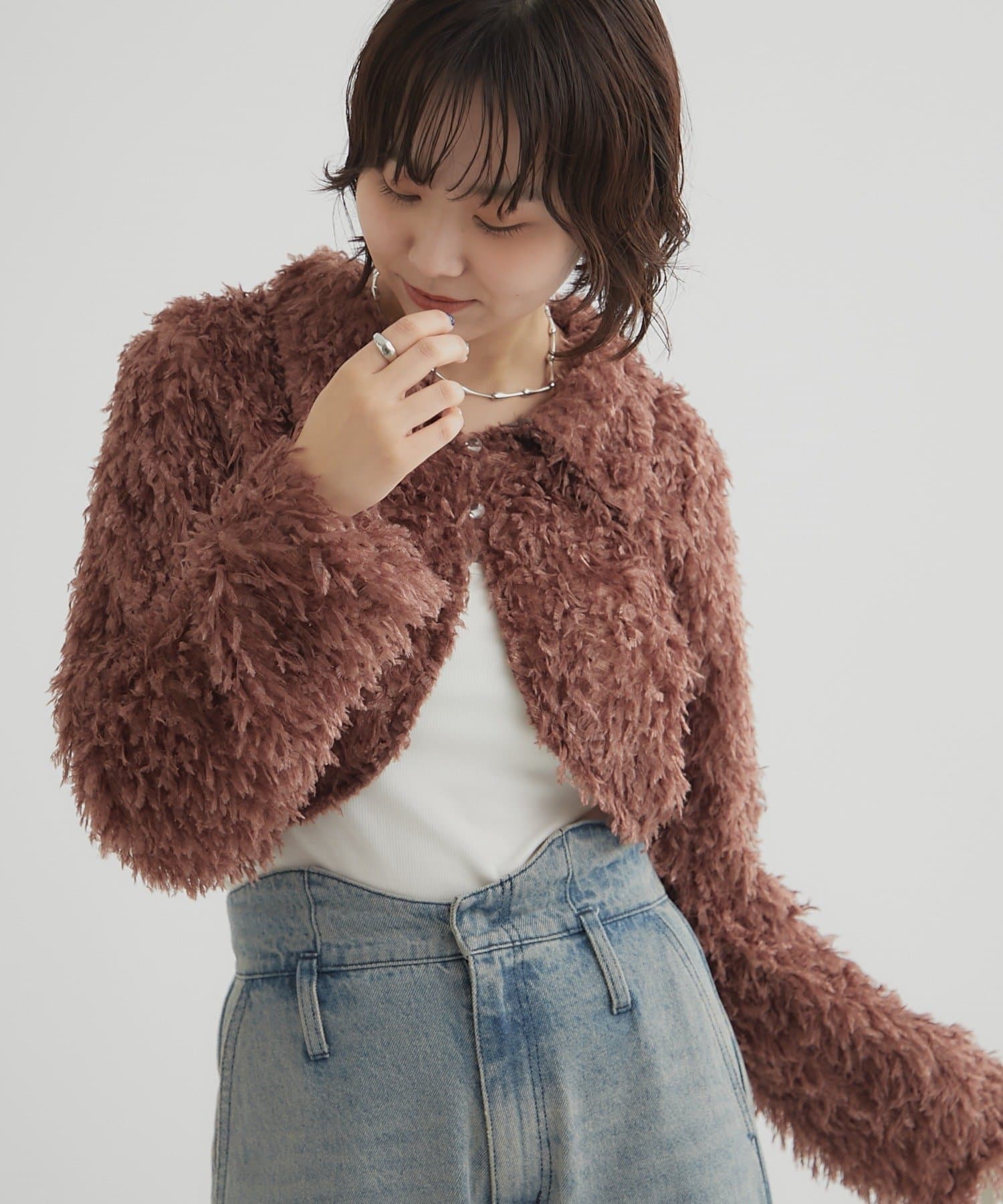 OUTLET(アウトレット) 【mystic】衿付きフェザーボレロ