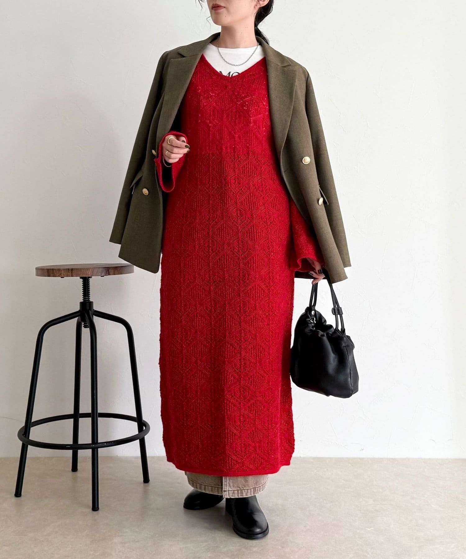 FREDY & GLOSTER(フレディ アンド グロスター) モヘヤ混透かし柄ベルスリーブワンピース