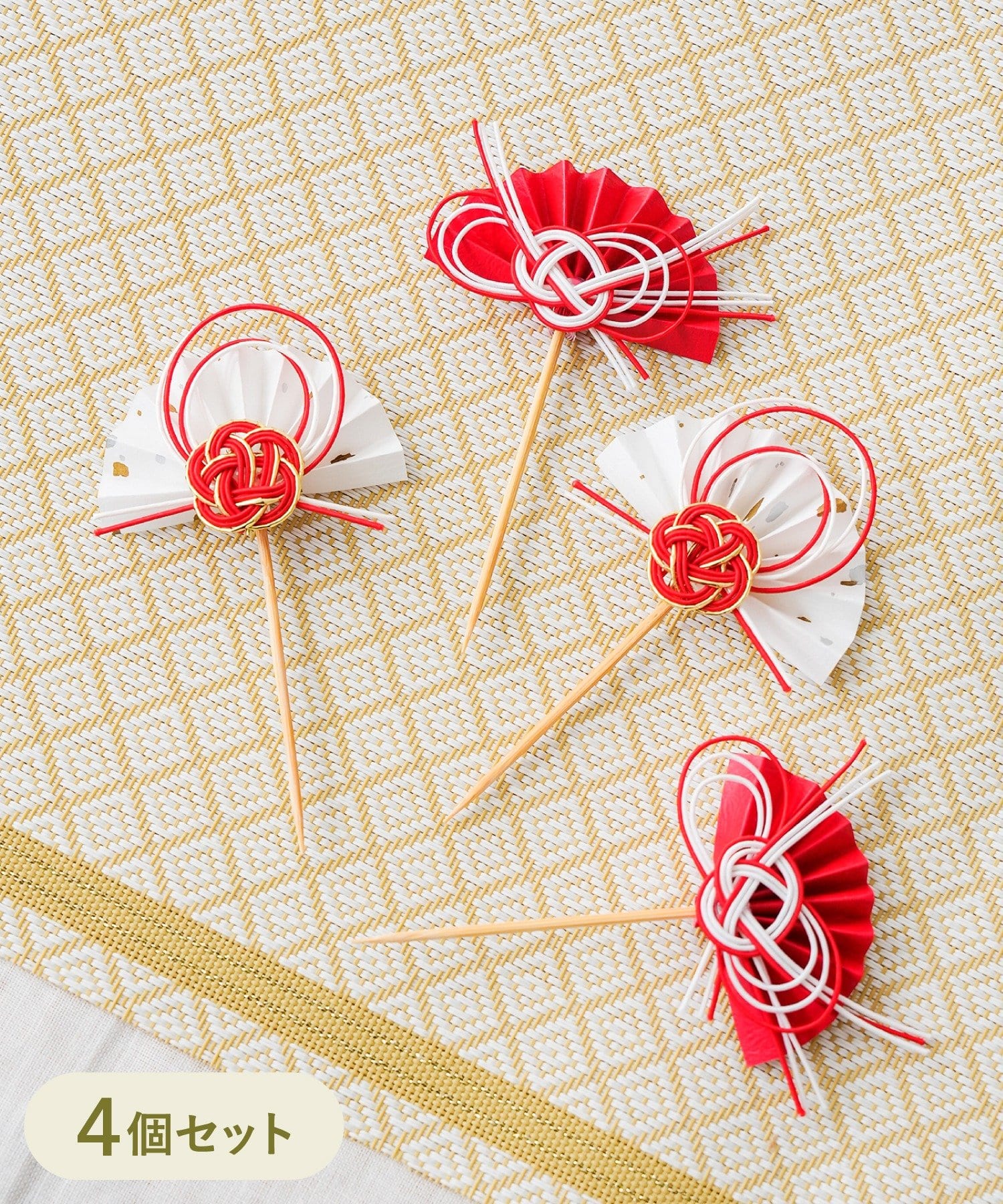 3COINS(スリーコインズ) 水引フードピック4個セット／お正月