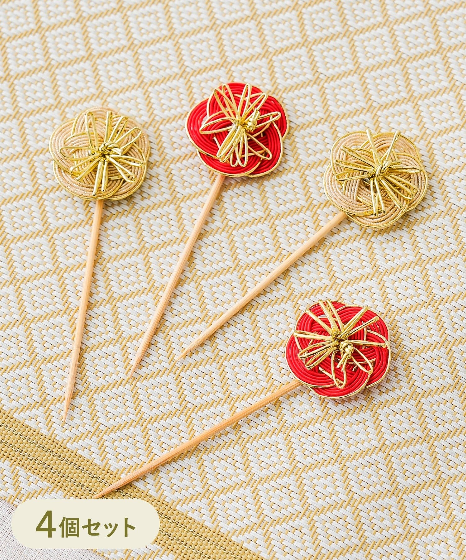 3COINS(スリーコインズ) 水引フードピック4個セット／お正月