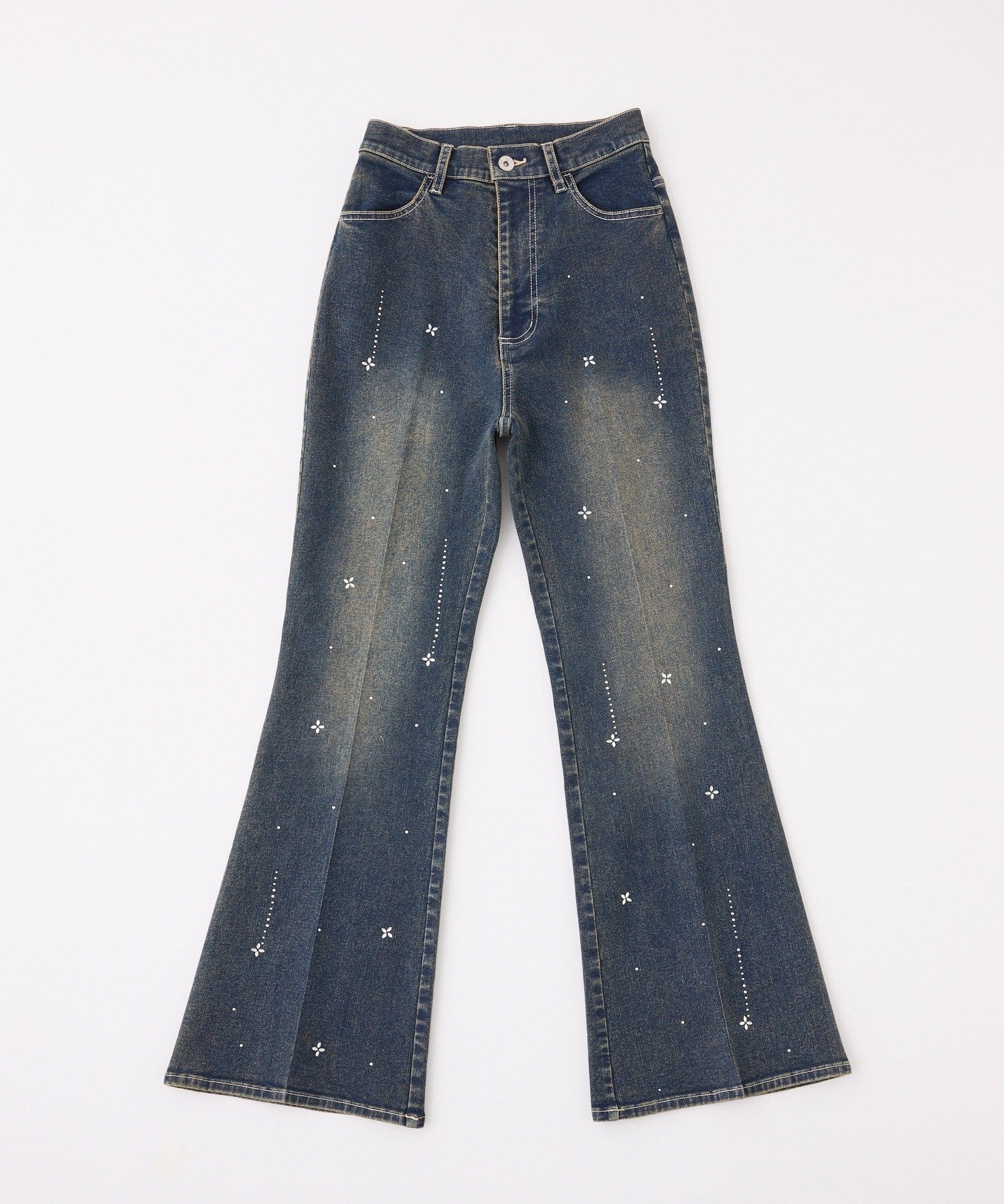 one after another NICE CLAUP(ワンアフターアナザー ナイスクラップ) 美脚ラインストーンデニムパンツ