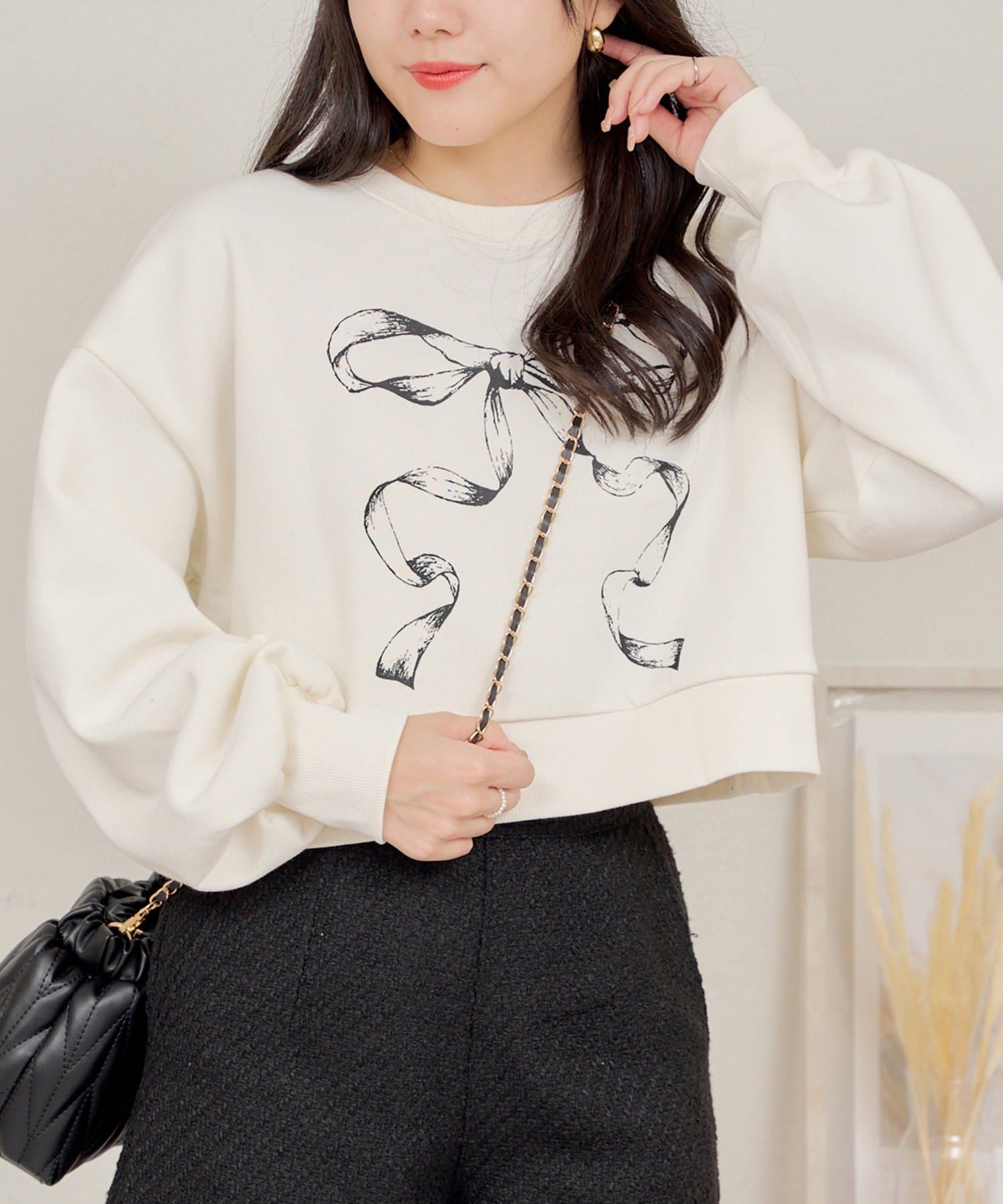 NICE CLAUP / OLIVE des OLIVE OUTLET(ナイスクラップ  / オリーブ デ オリーブ アウトレット) 【RMAF】リボンプリントショートスウェット