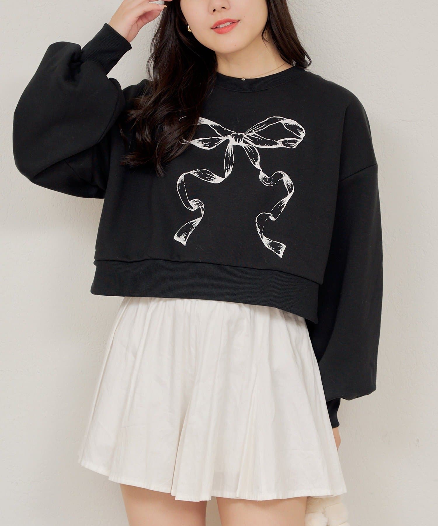 NICE CLAUP / OLIVE des OLIVE OUTLET(ナイスクラップ  / オリーブ デ オリーブ アウトレット) 【RMAF】リボンプリントショートスウェット