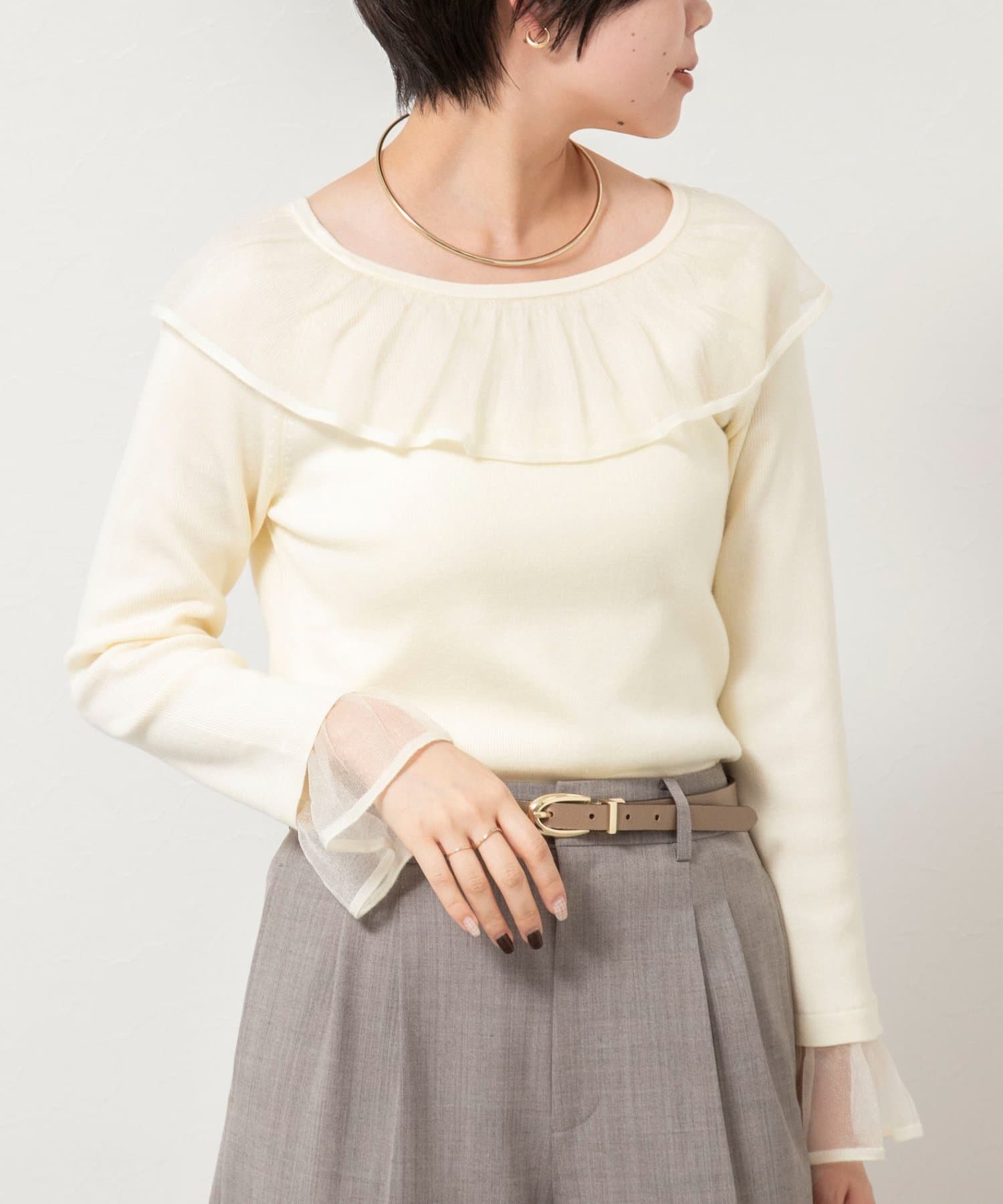 NOLLEY'S(ノーリーズ) 《手洗い可能》シアーフリル総針プルオーバー