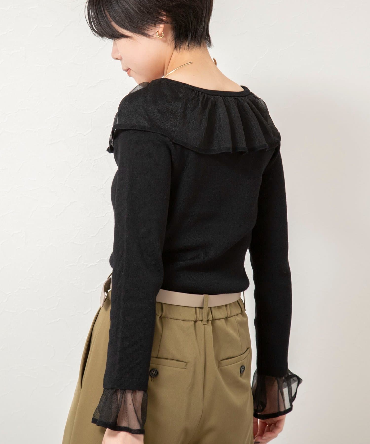 NOLLEY'S(ノーリーズ) 《手洗い可能》シアーフリル総針プルオーバー