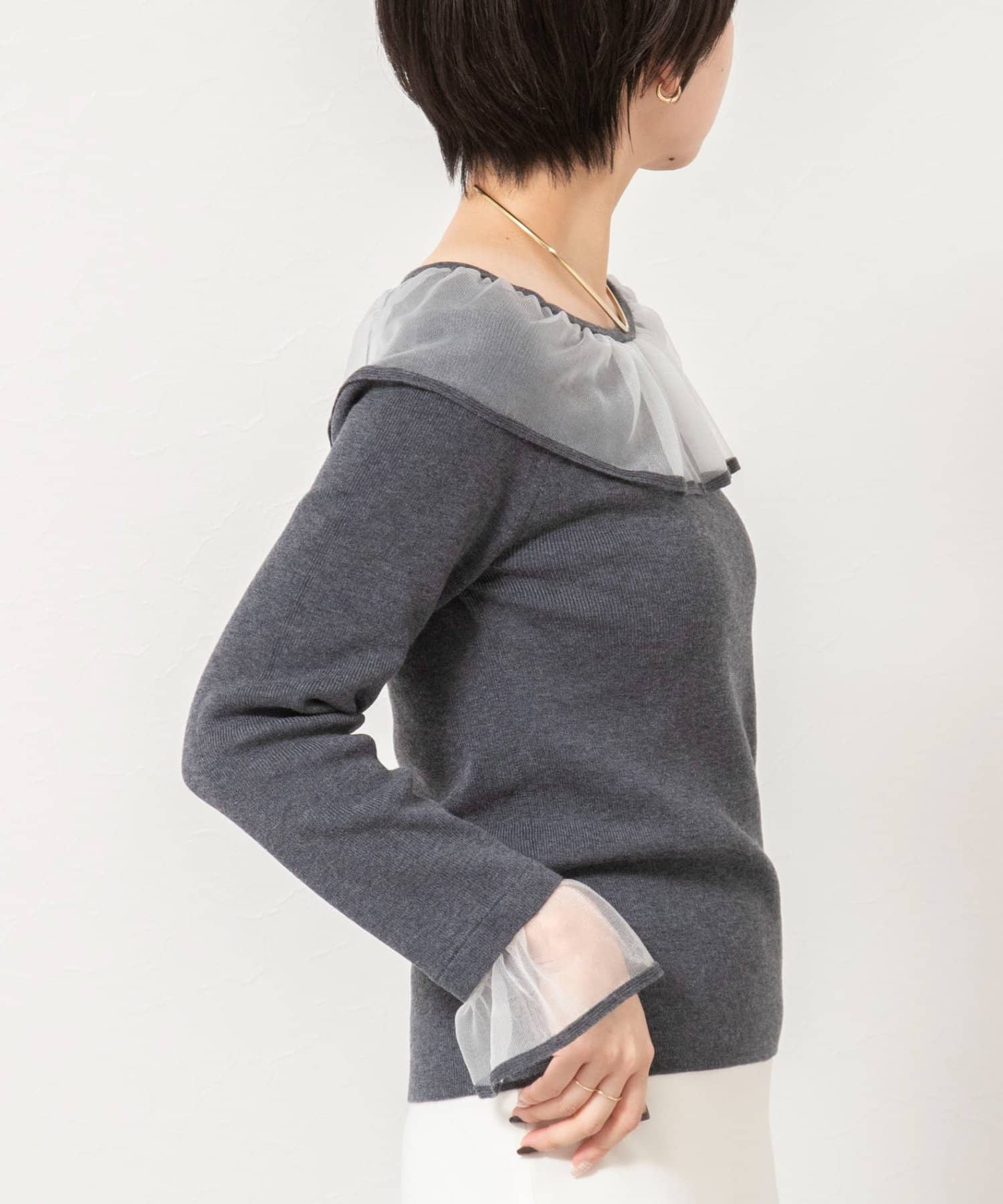 NOLLEY'S(ノーリーズ) 《手洗い可能》シアーフリル総針プルオーバー