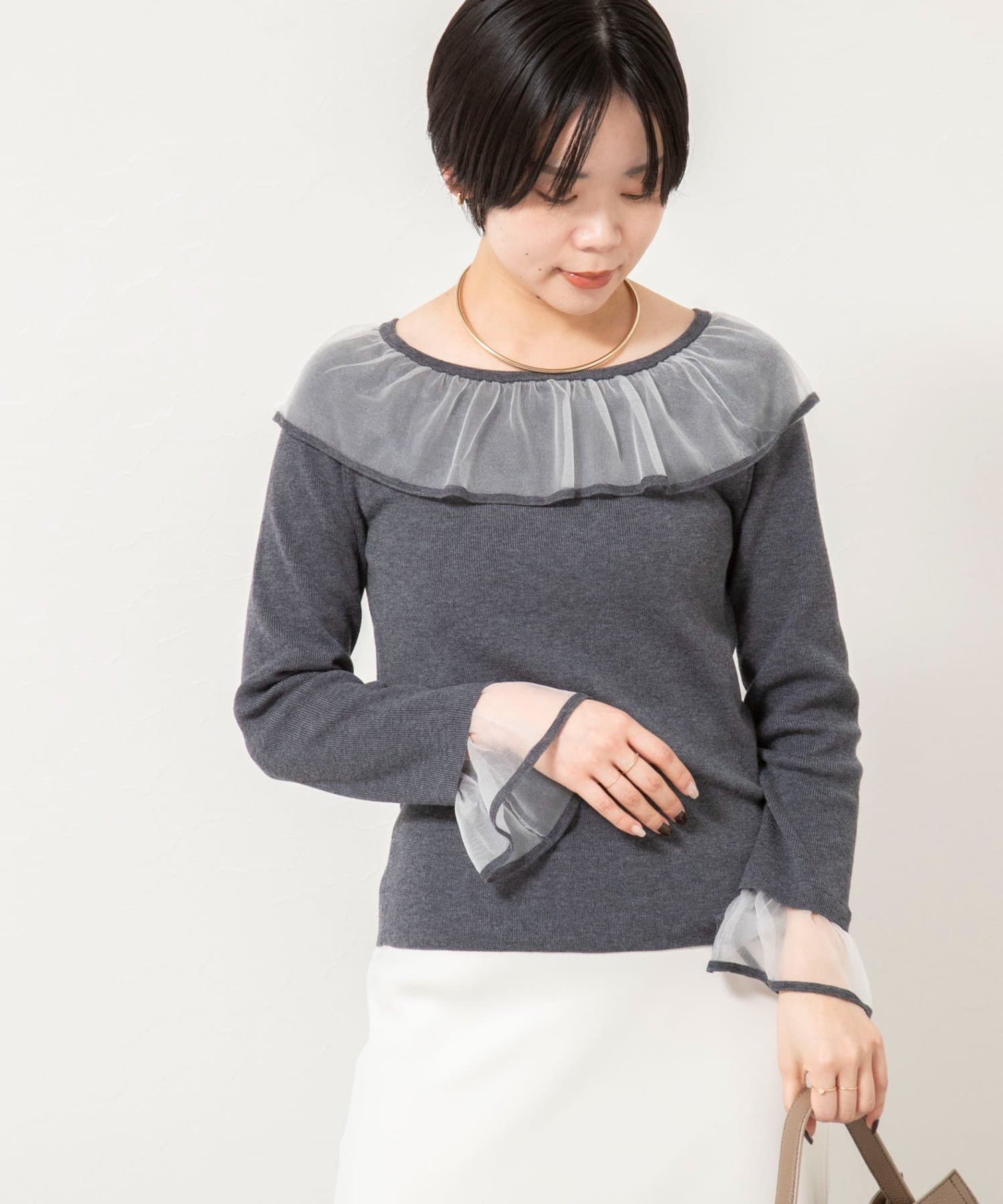 NOLLEY'S(ノーリーズ) 《手洗い可能》シアーフリル総針プルオーバー