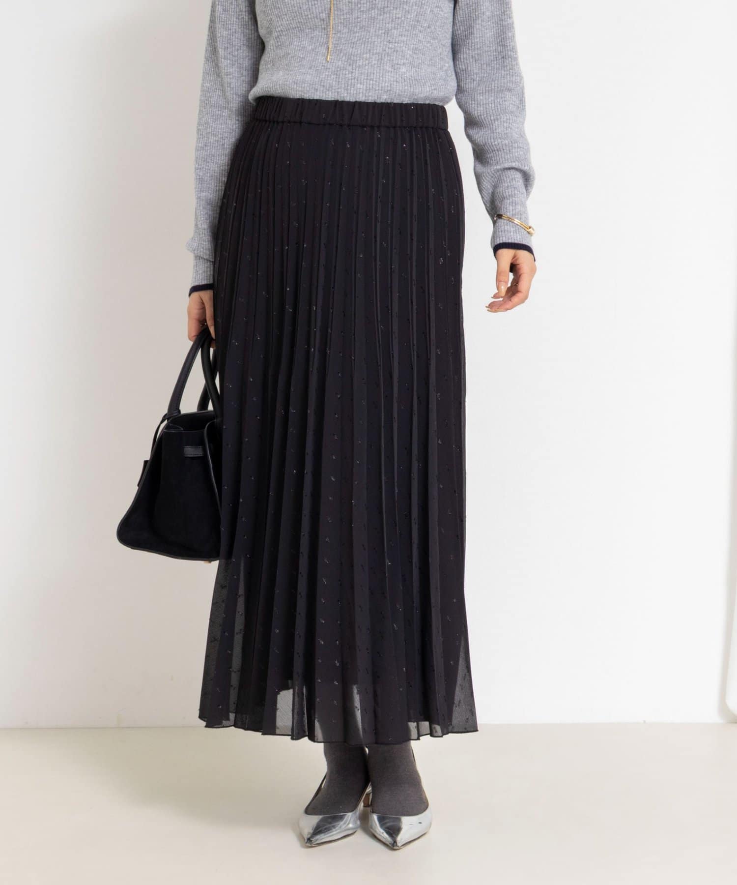 NOLLEY'S(ノーリーズ) ウォッシャブルラメカットドビープリーツスカート