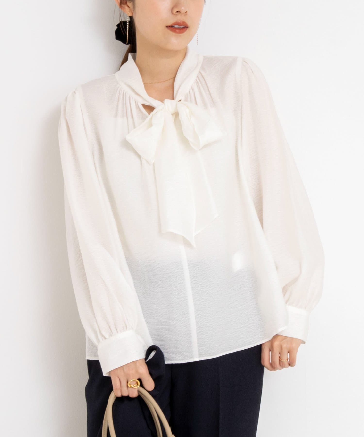 NOLLEY'S(ノーリーズ) ウォッシャブルシアーボウタイ2WAYブラウス