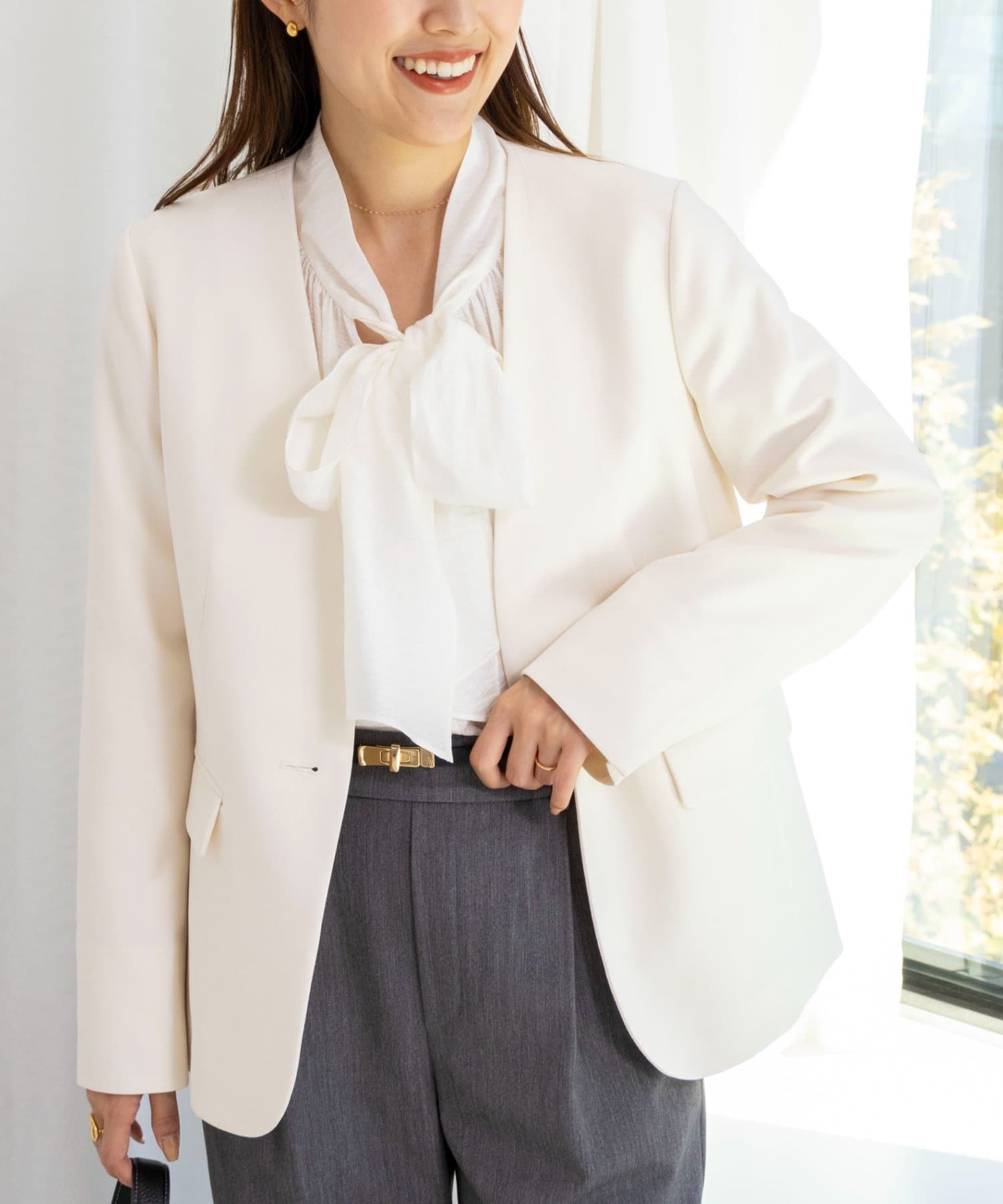 NOLLEY'S(ノーリーズ) 《セットアップ対応》ウォッシャブルサージストレッチVネックジャケット