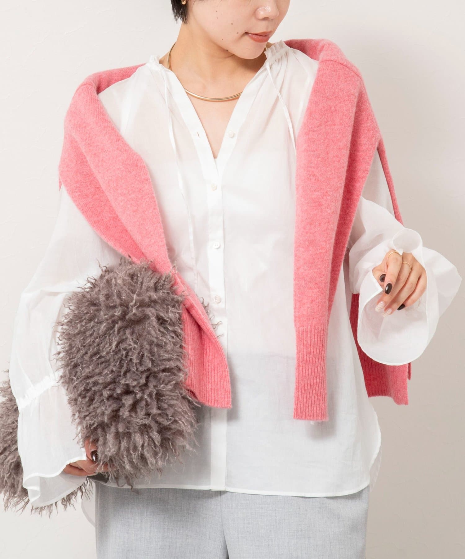 NOLLEY'S(ノーリーズ) ウォッシャブルシアーコットンフリル襟ブラウス