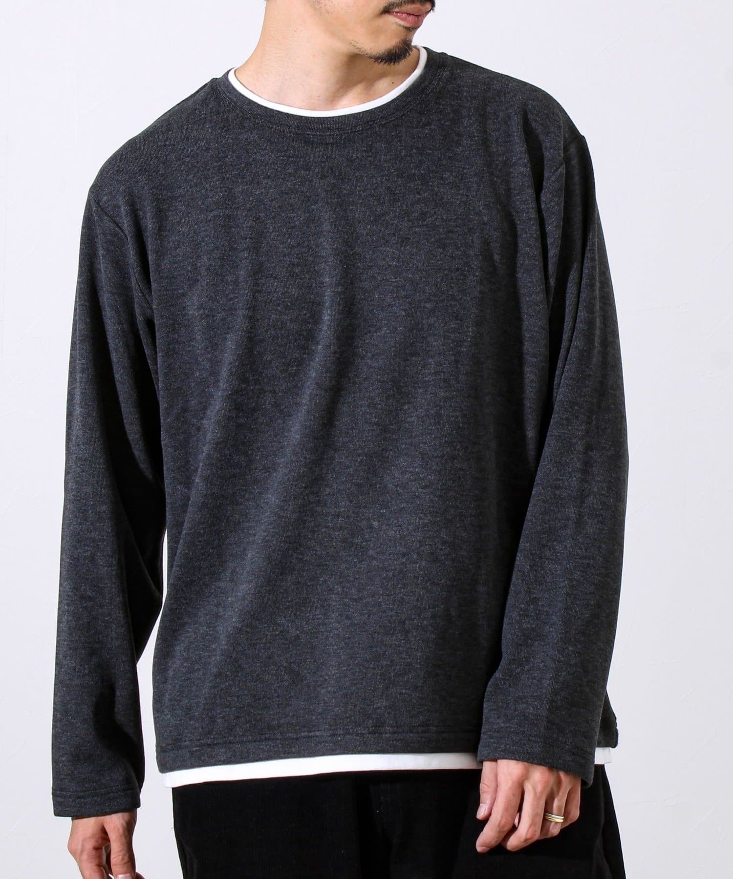 FREDY & GLOSTER(フレディ アンド グロスター) 【もちもち素材】ストレッチサカリバ起毛フェイクレイヤードプルオーバー