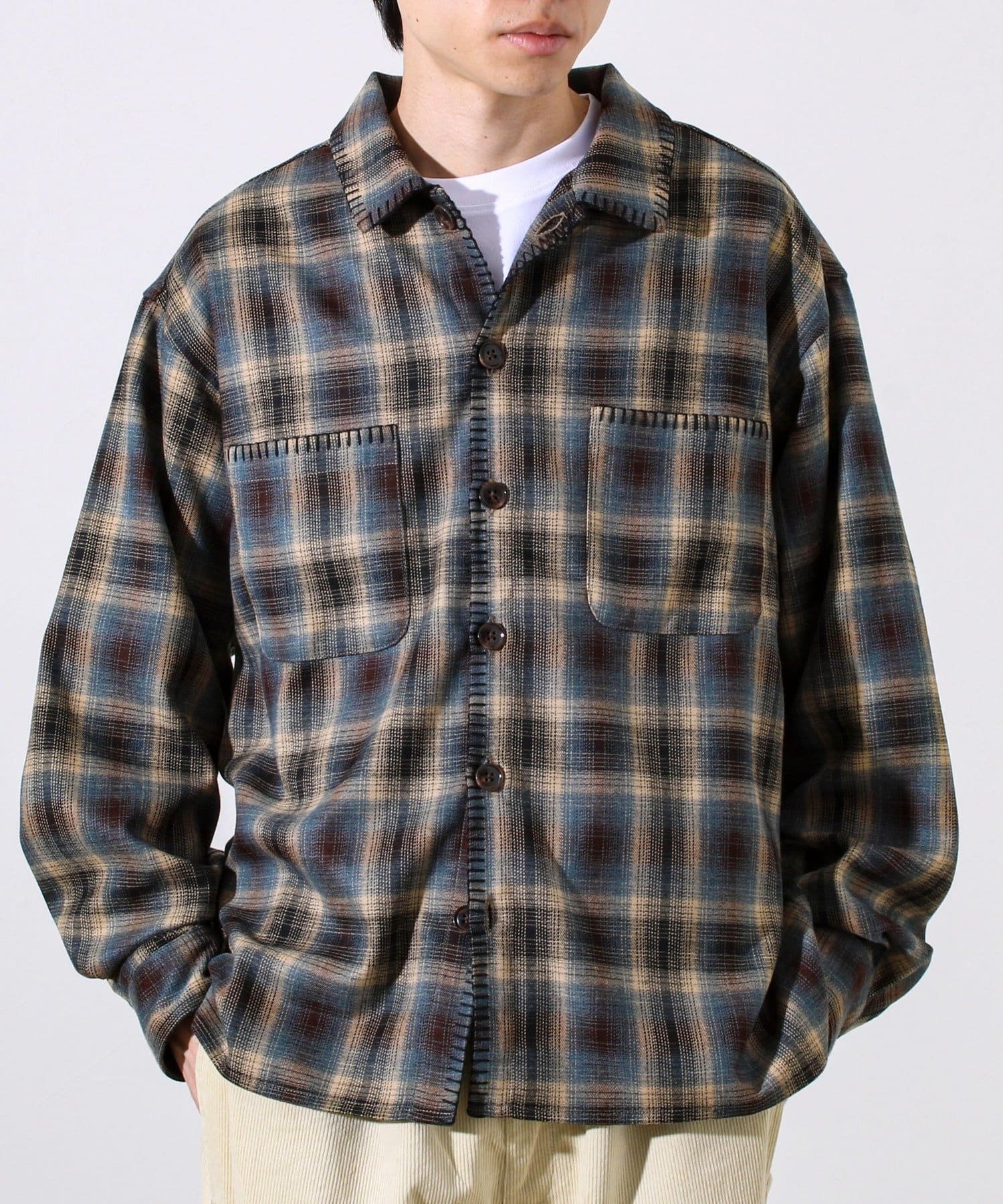 FREDY & GLOSTER(フレディ アンド グロスター) 【主役の1枚】TRオンブレチェック ブランケットステッチシャツ