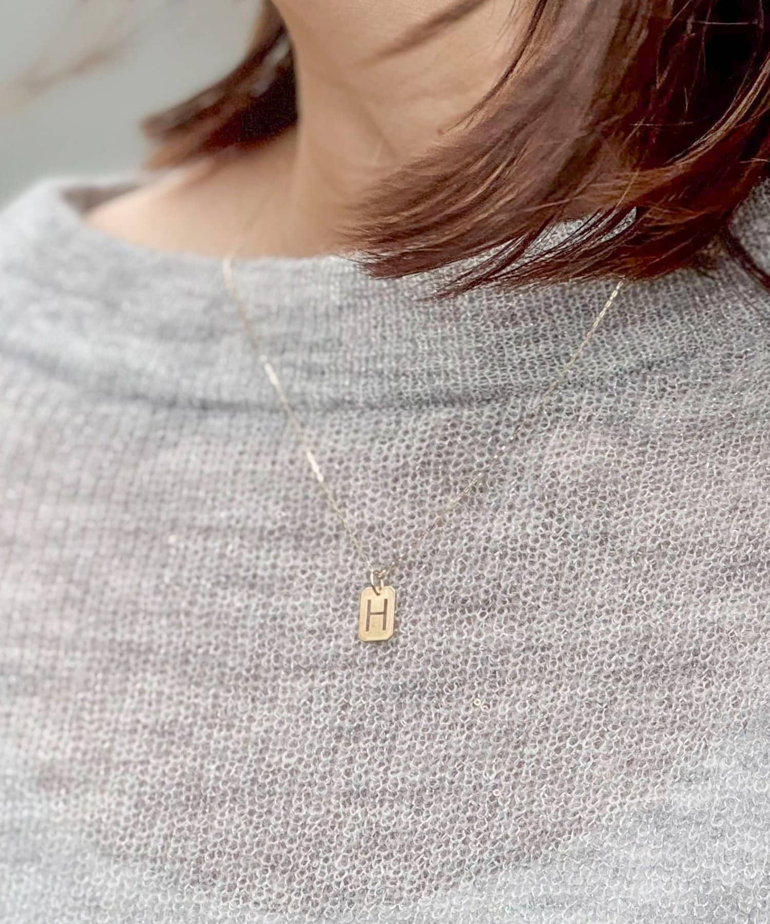 NOLLEY'S(ノーリーズ) 【grace grace/グラスグラス】10Kイニシャルプレートネックレス-H