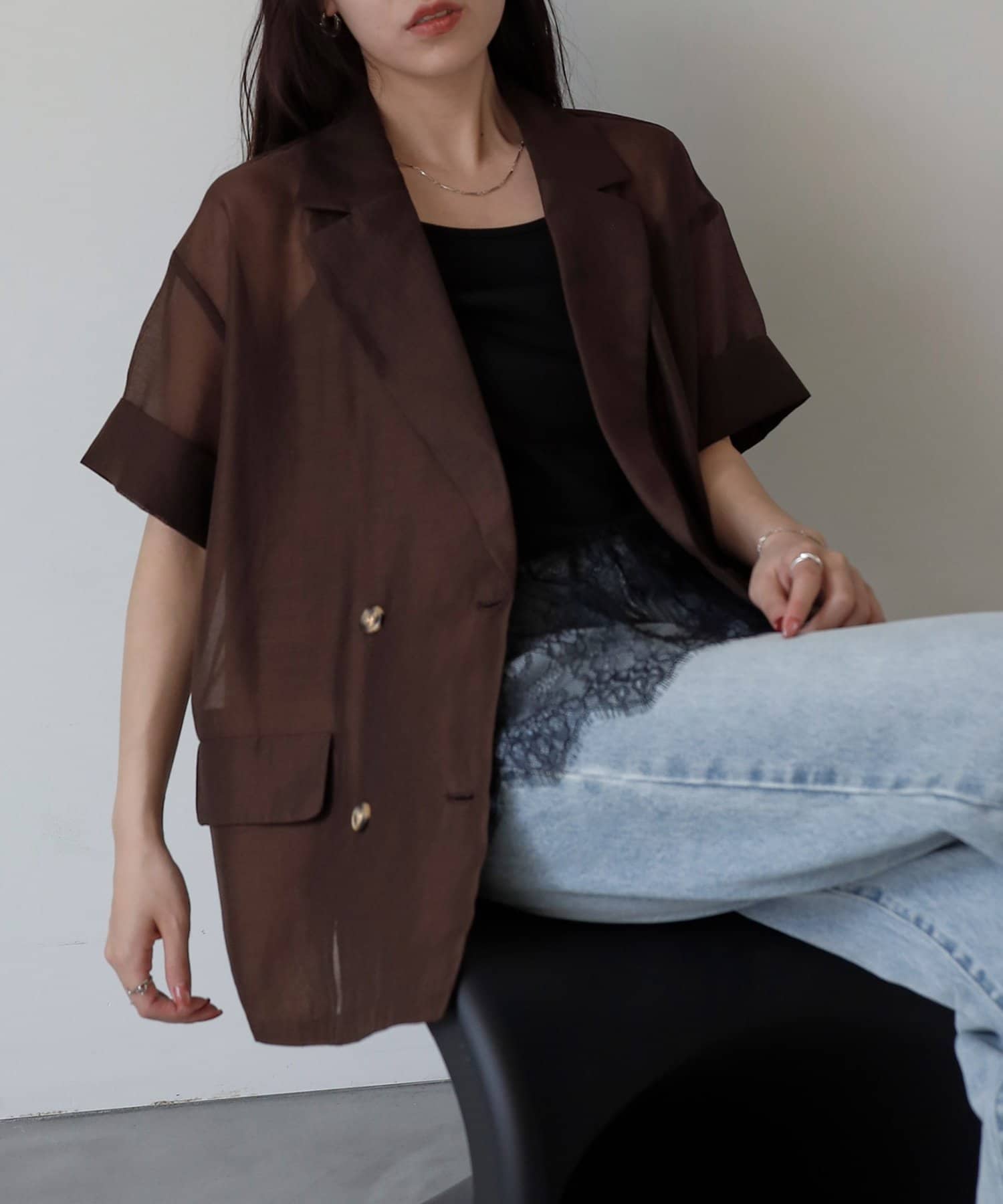 COLONY 2139(コロニー トゥーワンスリーナイン) シアーエステルボイル半袖テーラードジャケット